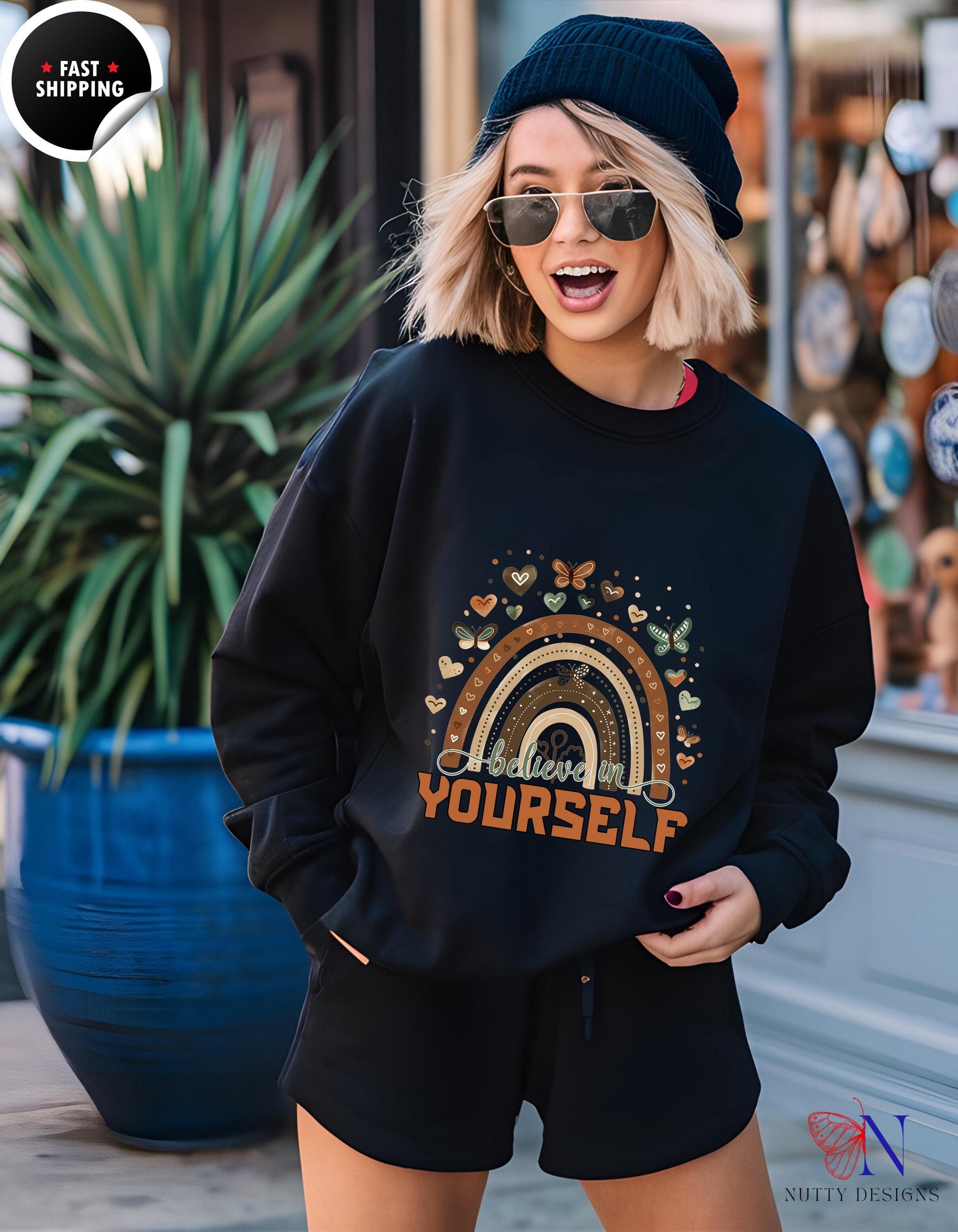 Believe in Yourself Sweatshirt, Inspirational Sweater, Motivational Gift for Her, Unisex Crewneck, Be Yourself top, Self Confidence Shirt