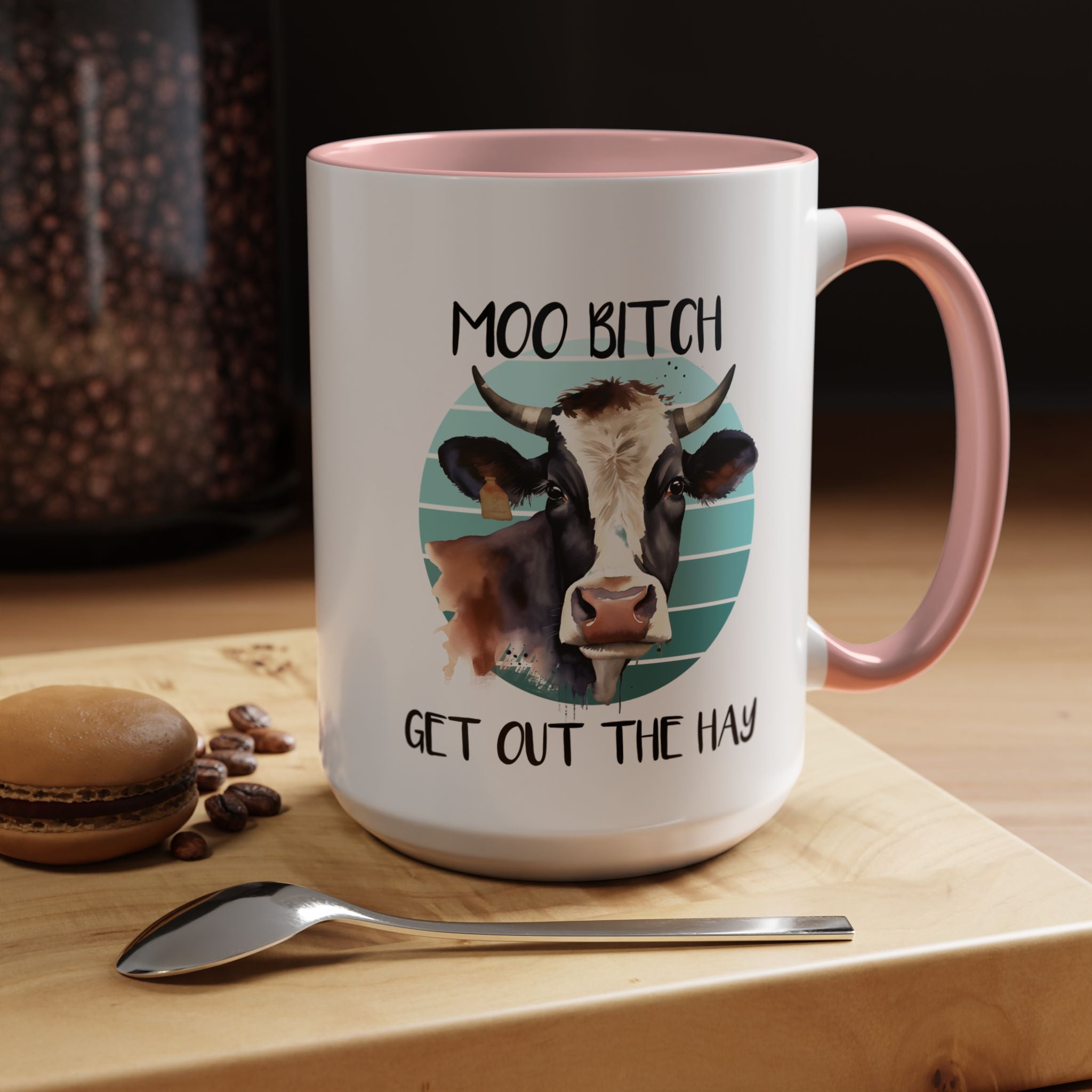 Funny Coffee Mug, Personalized Mug, Moo Bitch Get Out The Hay Accent Cup (11, 15oz), Gift Under 20, White Elephant gift