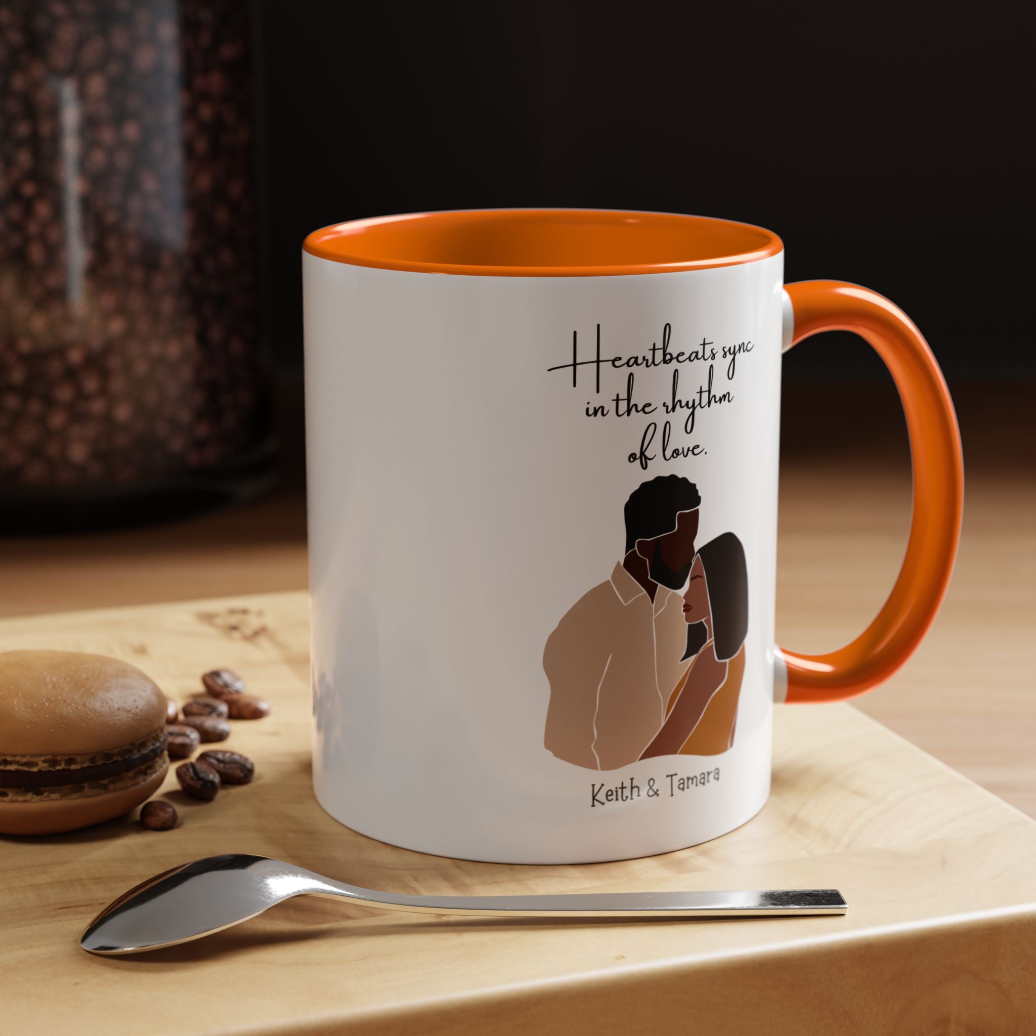 Heartbeats Sync In The Rhythm of Love Black Girl  Personalized  Valentine Cup, Black Cupid, Anniversary  Romantic, V-Day, Couples Gift 11,15
