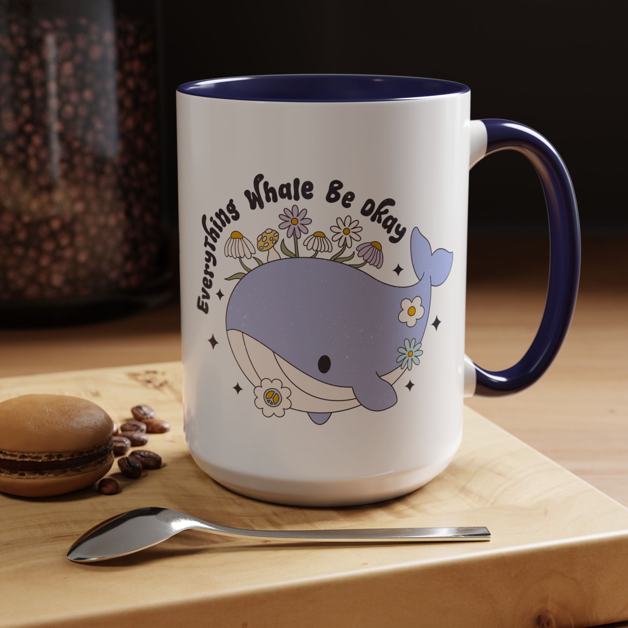 Funny Coffee Mug, Personalized Mug, Cute Whale Cup Everything Whale Be Okay Accent Cup (11, 15oz), Gift Under 20, White Elephant gift