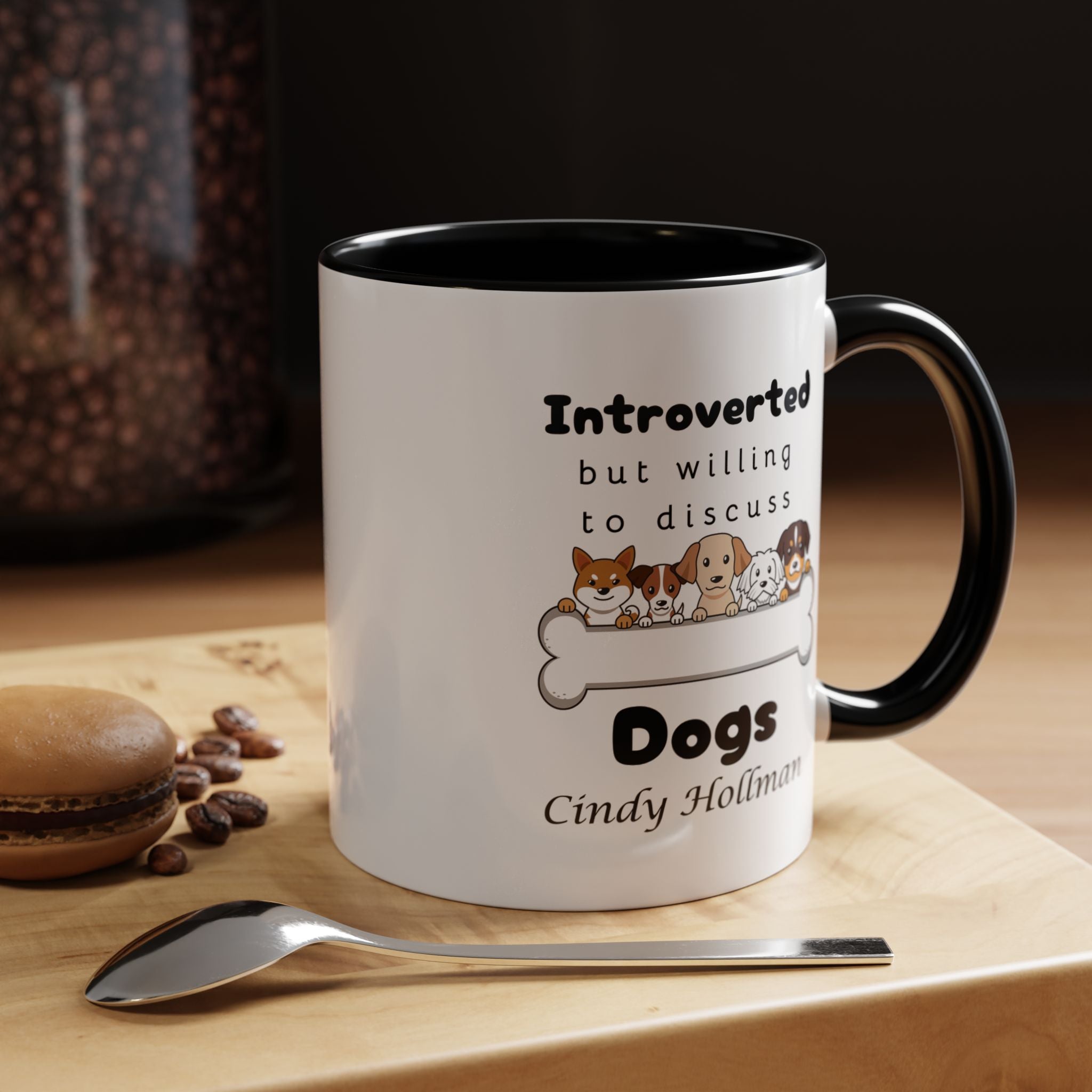 Introverted But Willing To Discuss Dogs Personalized Accent Coffee Mug (11 and 15oz)