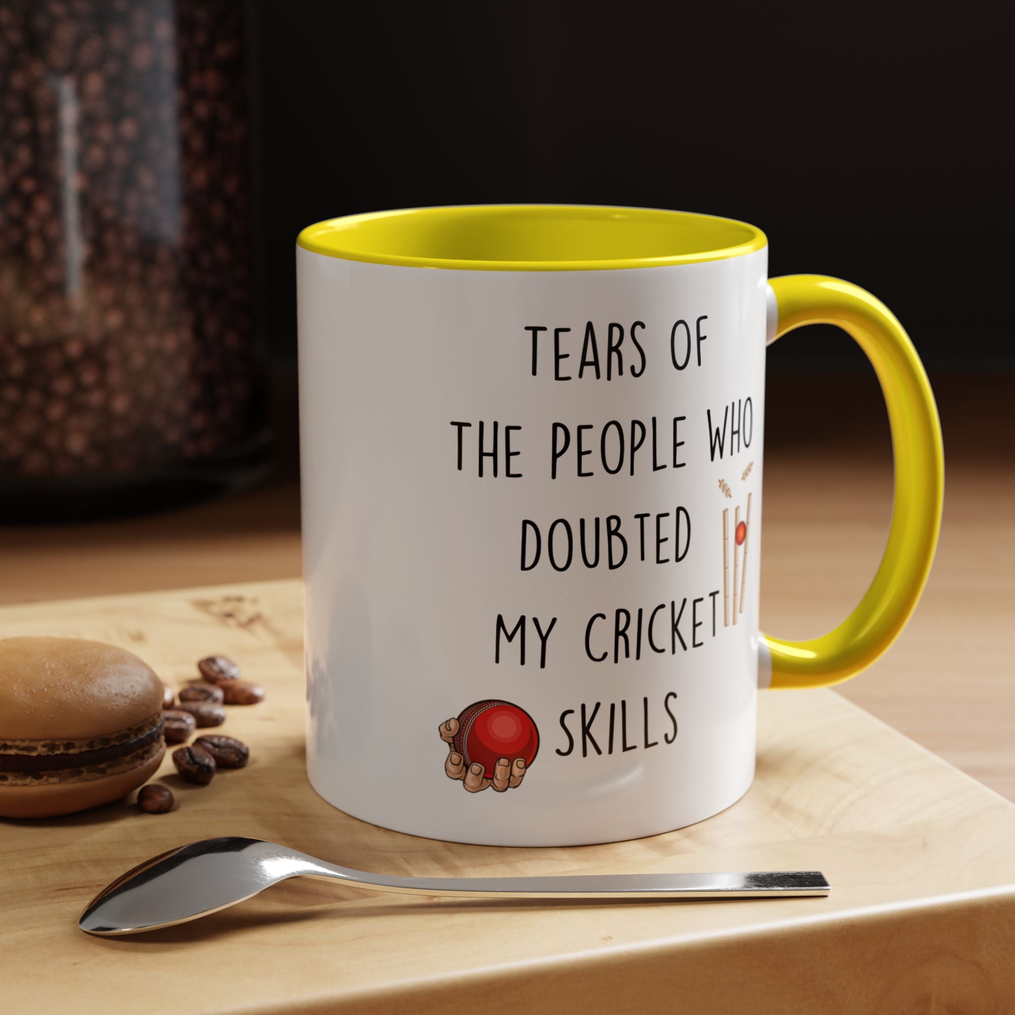Funny Coffee Mug, Personalized Mug, Tears Of The People Who Doubted My Cricket Skills Accent Cup (11, 15oz), Sarcastic Mug, Gift Under 20