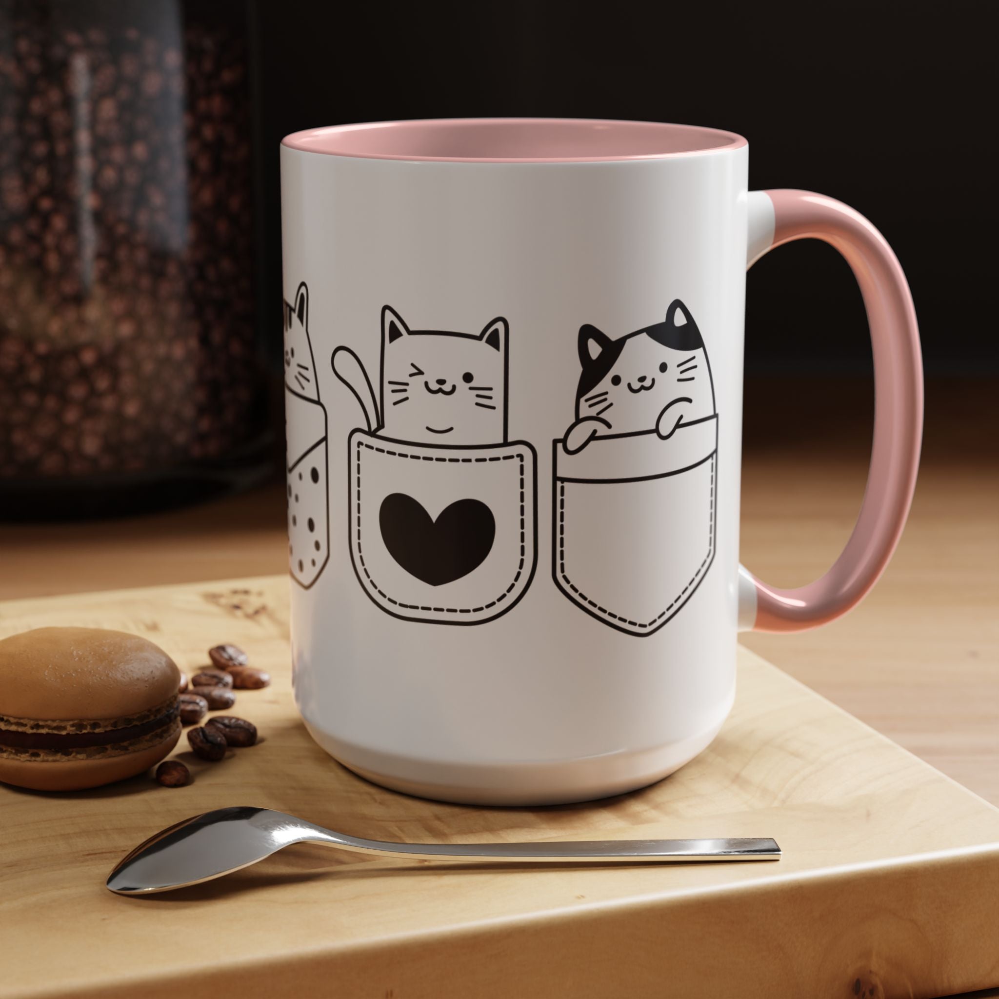 Funny Coffee Mug, Personalized Mug, Pocket Full Of Cats Accent Cup (11, 15oz), Gift Under 20, White Elephant, Cat & pet lover gift