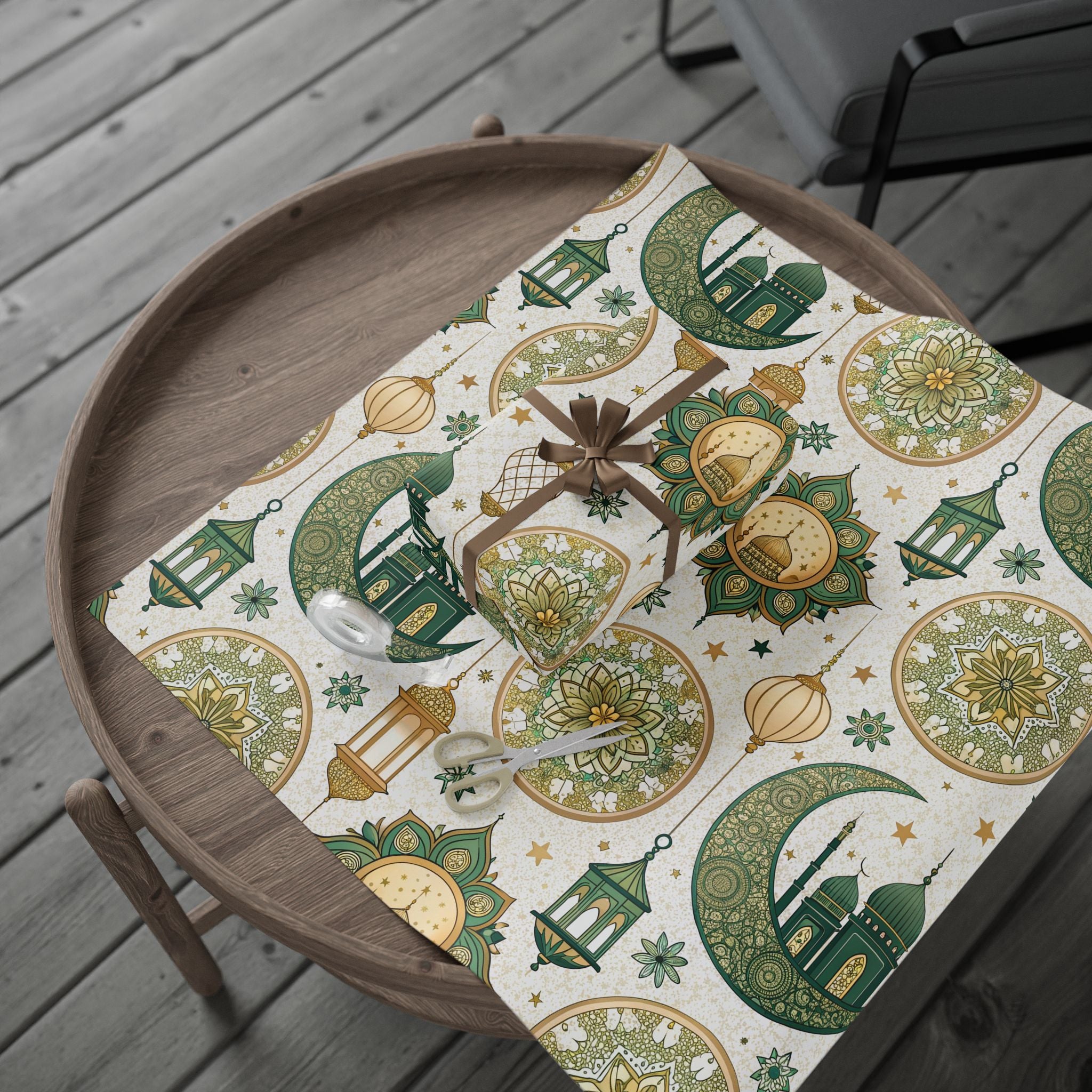 Ramadan Wrapping Paper - Islamic Gift Wrap With Mosque, Moon and Stars Design