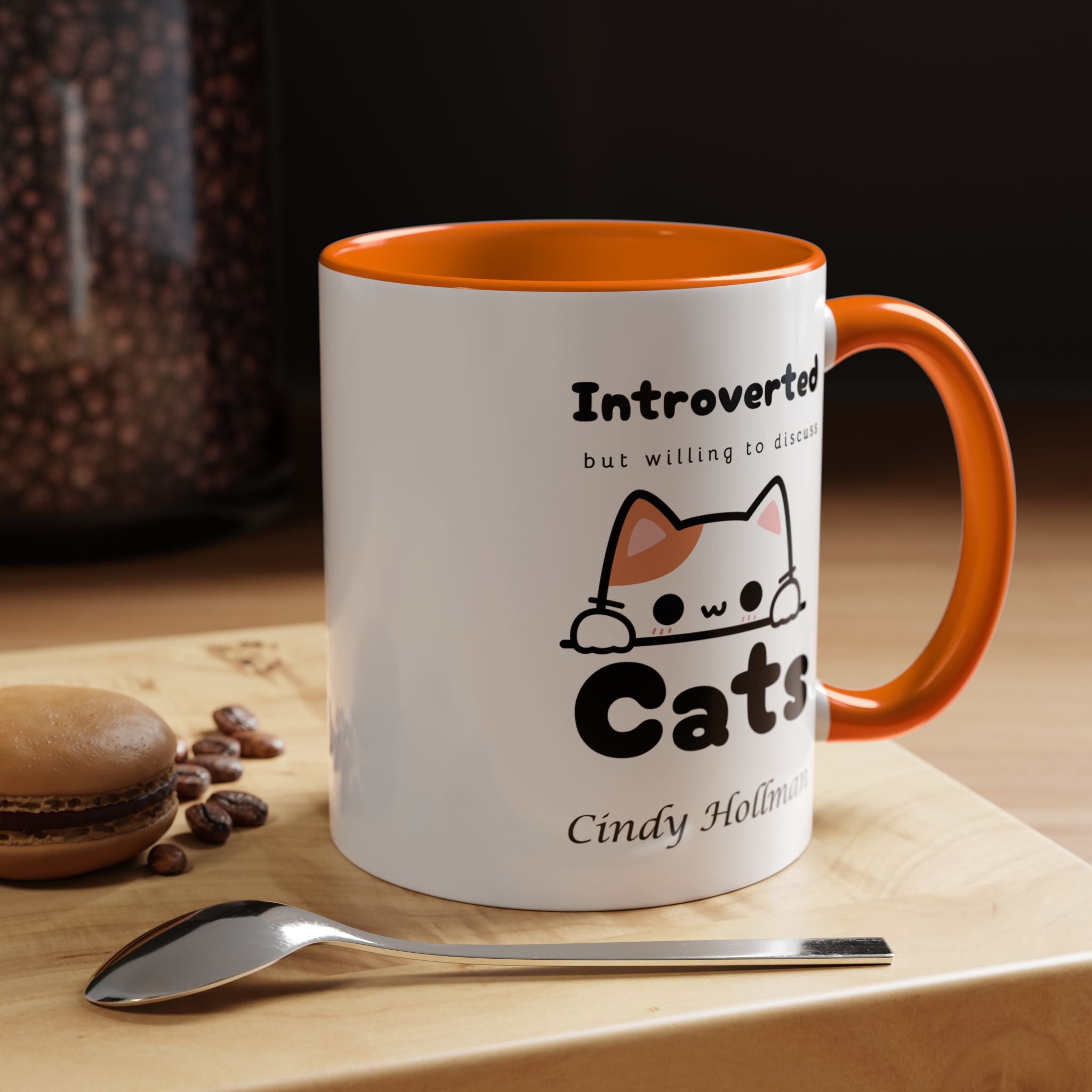 Introverted But Willing To Discuss Cats Personalized Accent Coffee Mug (11 and 15oz)