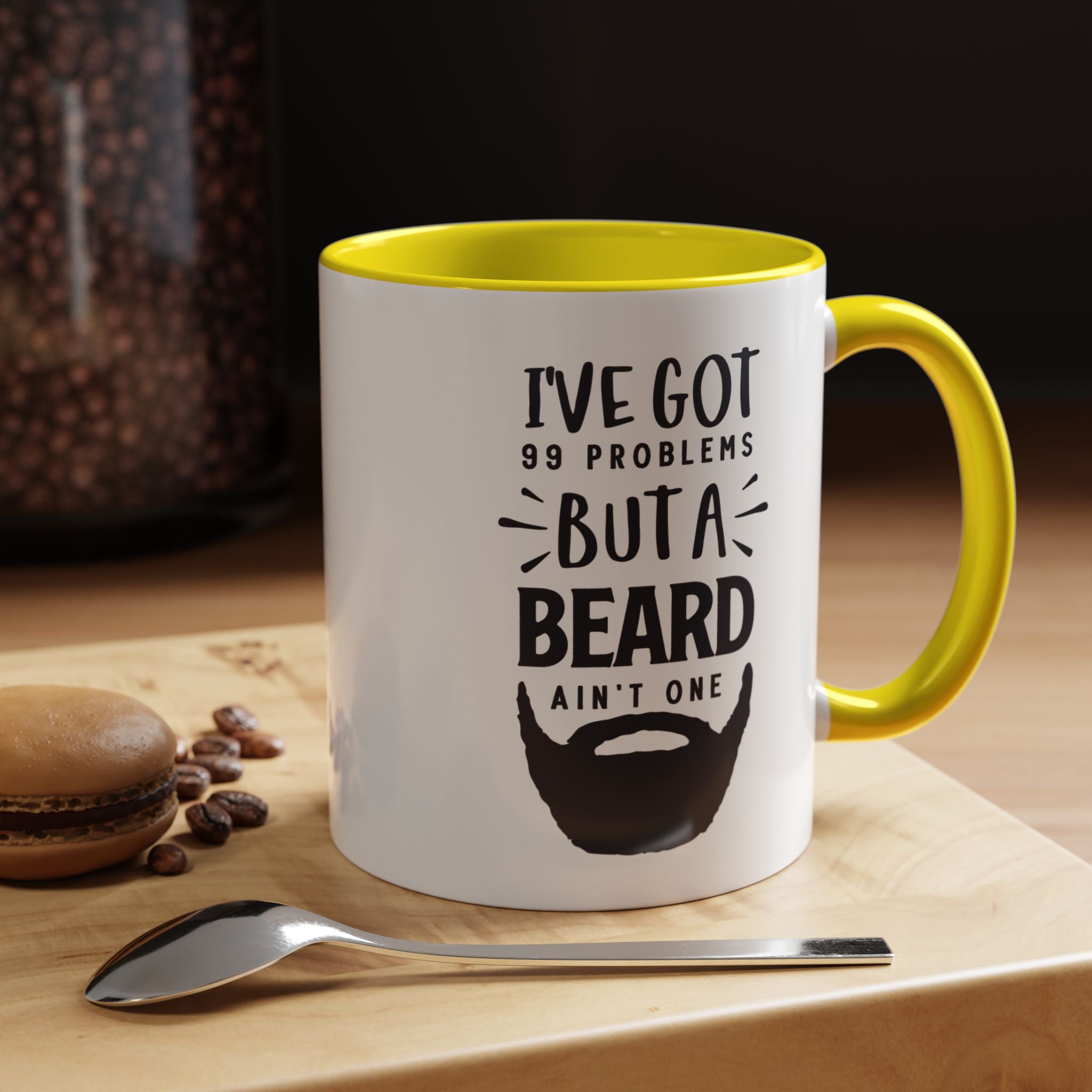 Funny Coffee Mug, Personalized Mug, I've Got 99 Problems But A Beard Ain't One Accent Cup (11, 15oz), Gift Under 20, White Elephant gift