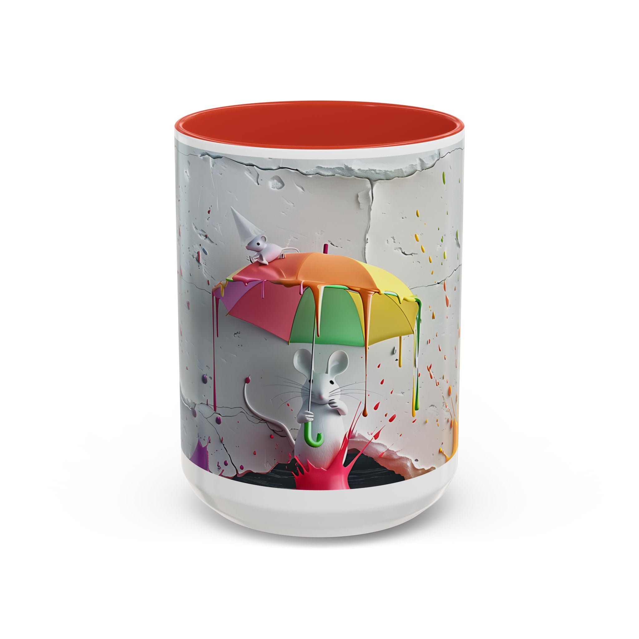 Coffee Mug - Cute Mouse Colorful Umbrella In Rain 3D Design - 11oz, 15oz