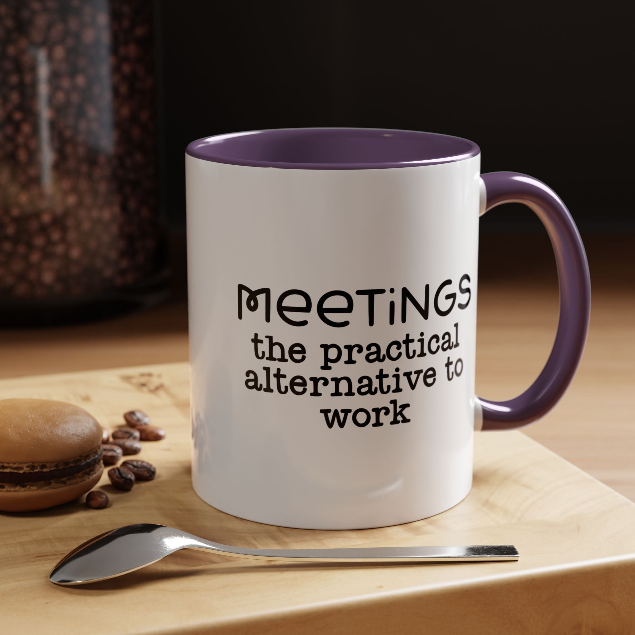 Funny Coffee Mug, Personalized Mug, Meetings The Practical Alternative To Work Accent Cup (11, 15oz), Gift Under 20, White Elephant gift