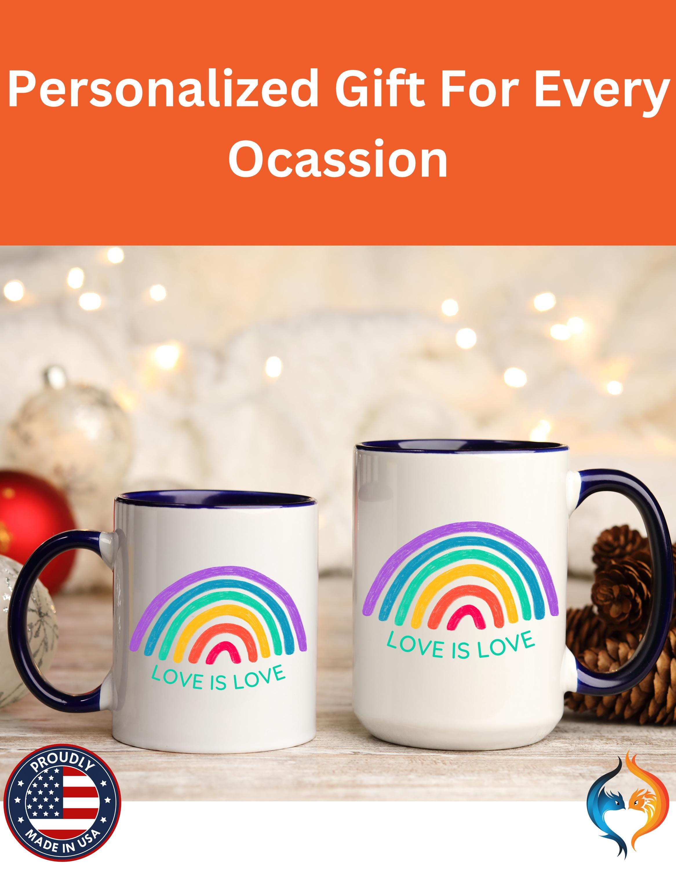 Funny Coffee Mug, Personalized Mug, Love Is Love, LGBTQ Lover Accent Cup 11/15oz, Anniversary Wedding Valentines Romantic Gift