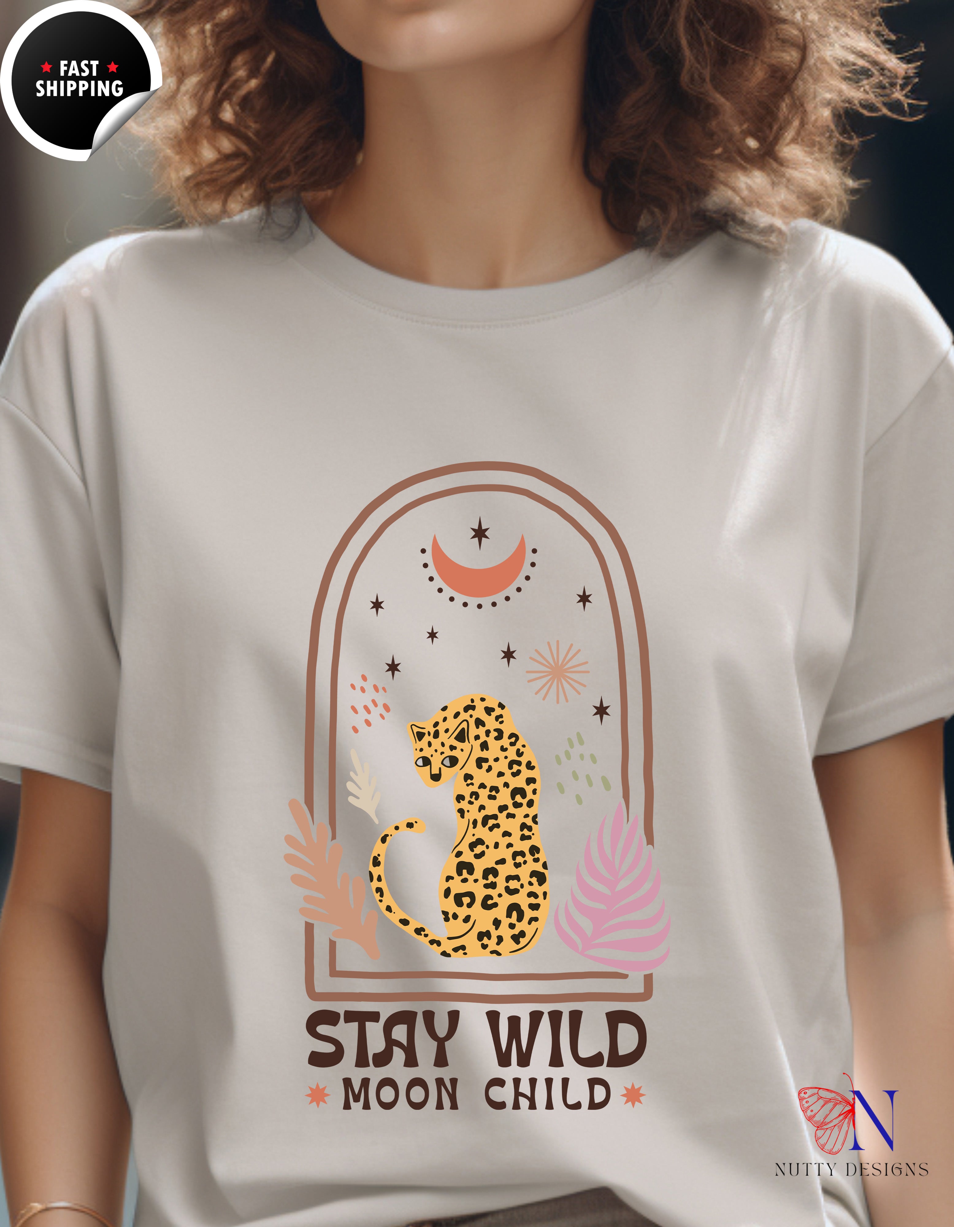 Stay wild, Moon child Shirt, Moon Bohemian Shirt, For Moon T-Shirt Lifestyle Mockup | Nutty Designs