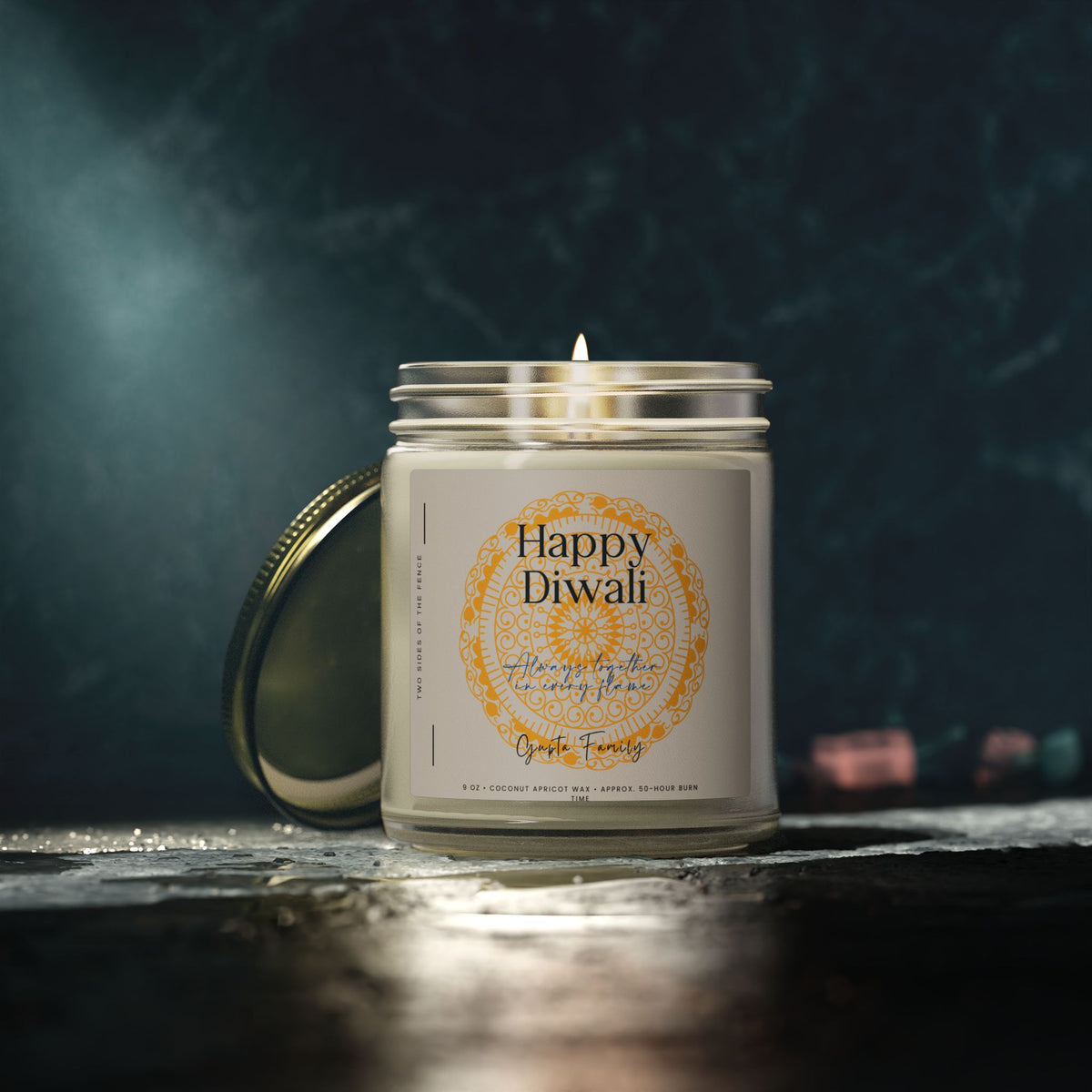 Personalized Diwali Candle – Always Together in Every Flame, Custom Family Name, 4 oz or 9 oz