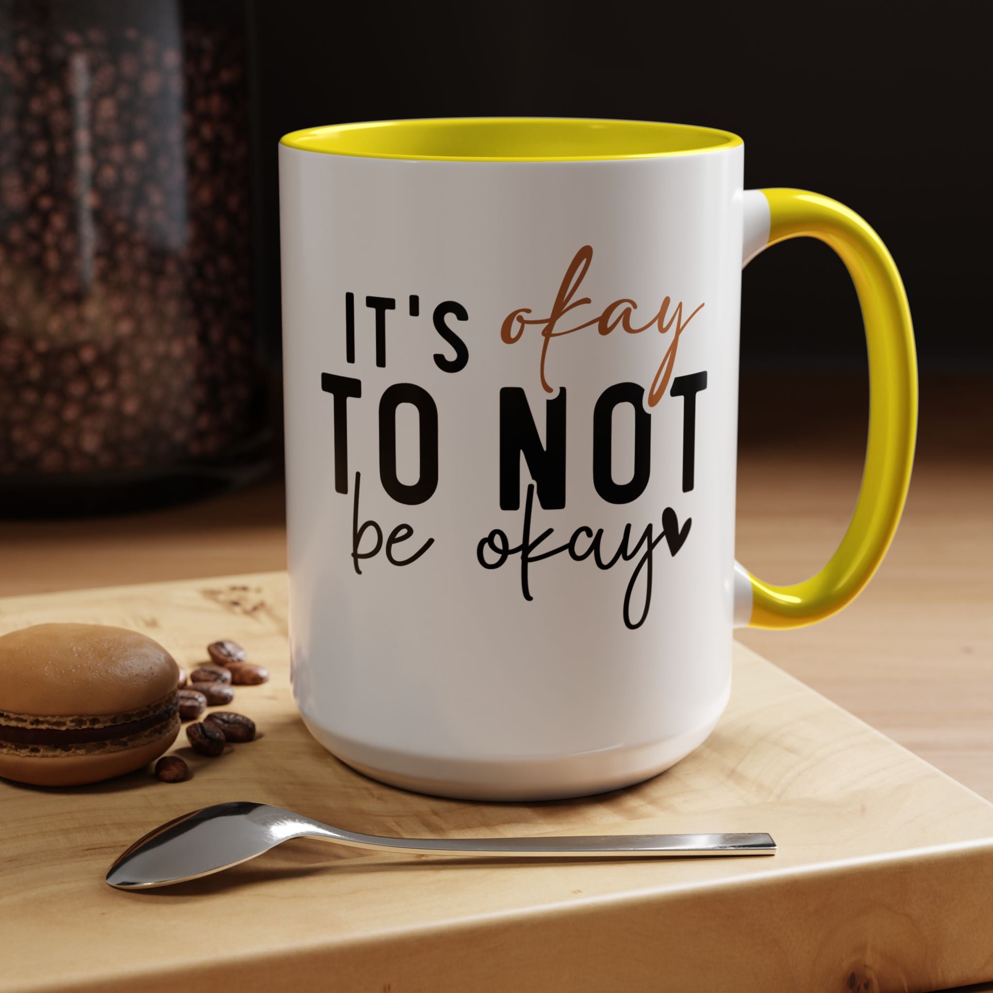 Funny Coffee Mug, Personalized Mug, It's Okay To Not Be Okay Accent Cup (11, 15oz), Gift Under 20, White Elephant gift