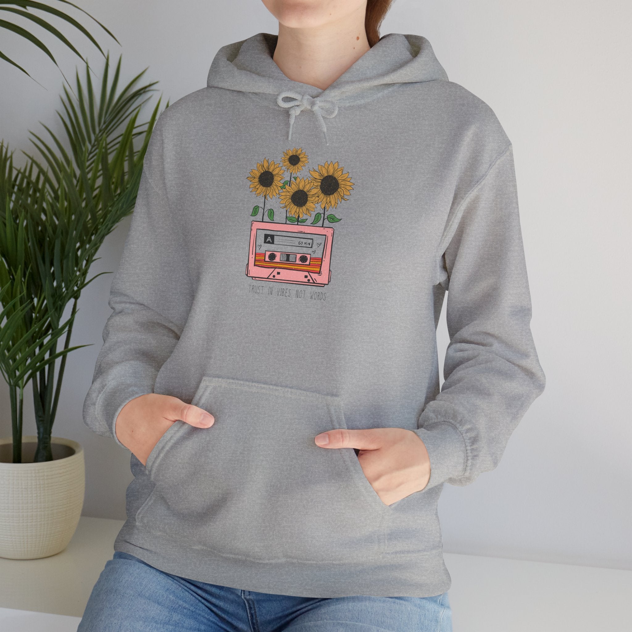 Sunflower Cassette Hoodie — Retro Floral Music Graphic Sweatshirt