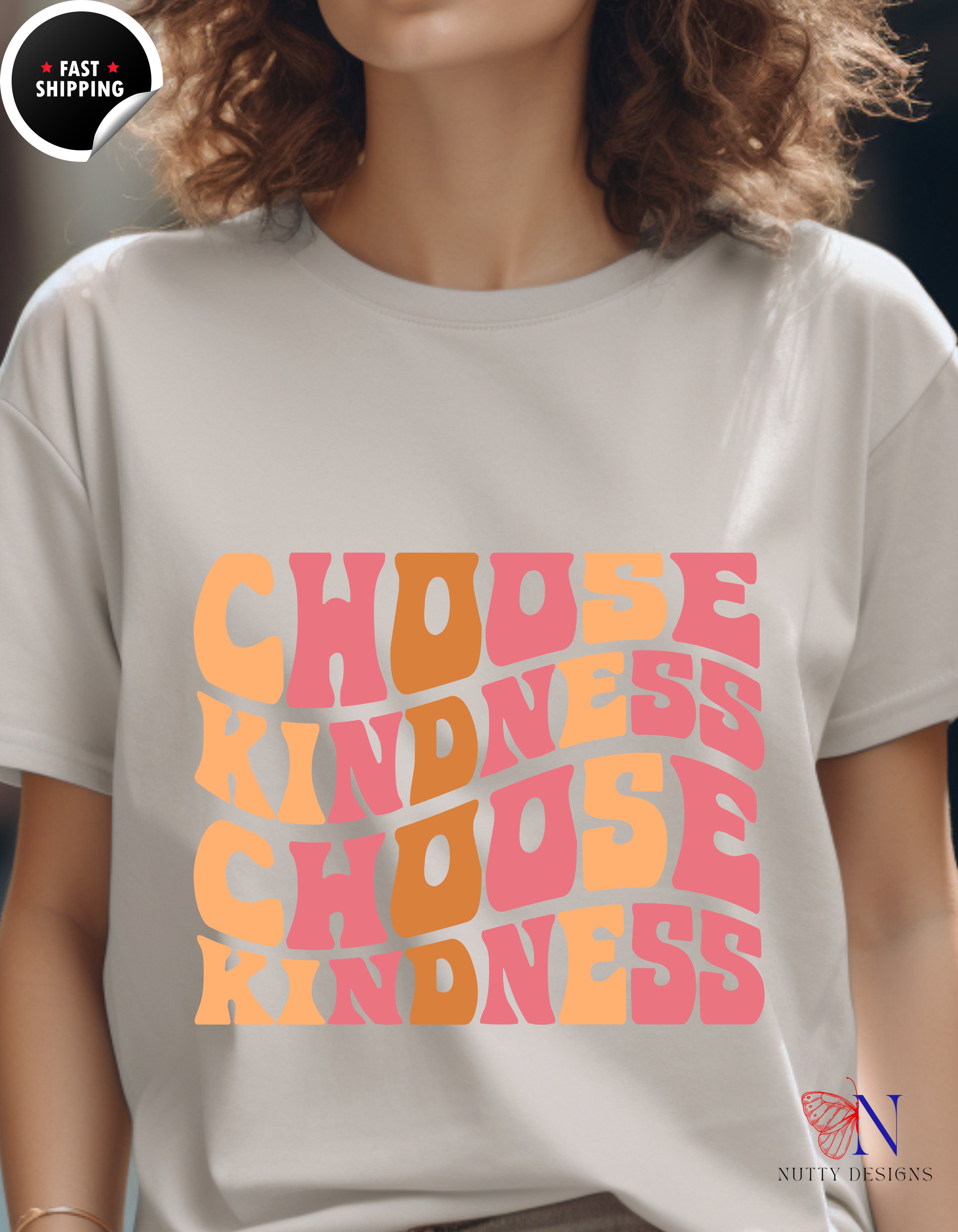 Groovy Choose Kindness Cotton T-Shirt Lifestyle Mockup | Nutty Designs