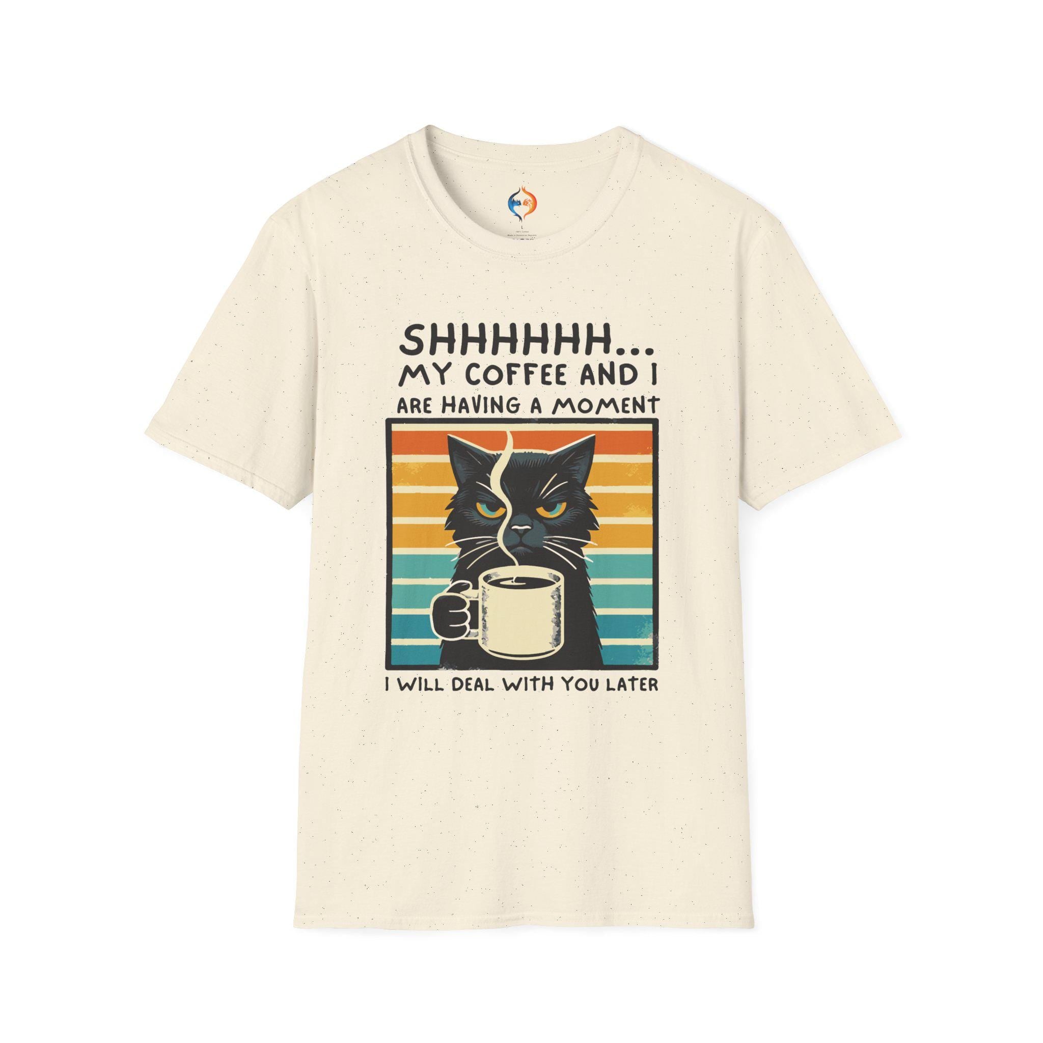 Funny Cat Lover Tee, Shhhh My Coffee and I Are Having a Moment T-Shirt | Coffee Lover Gift