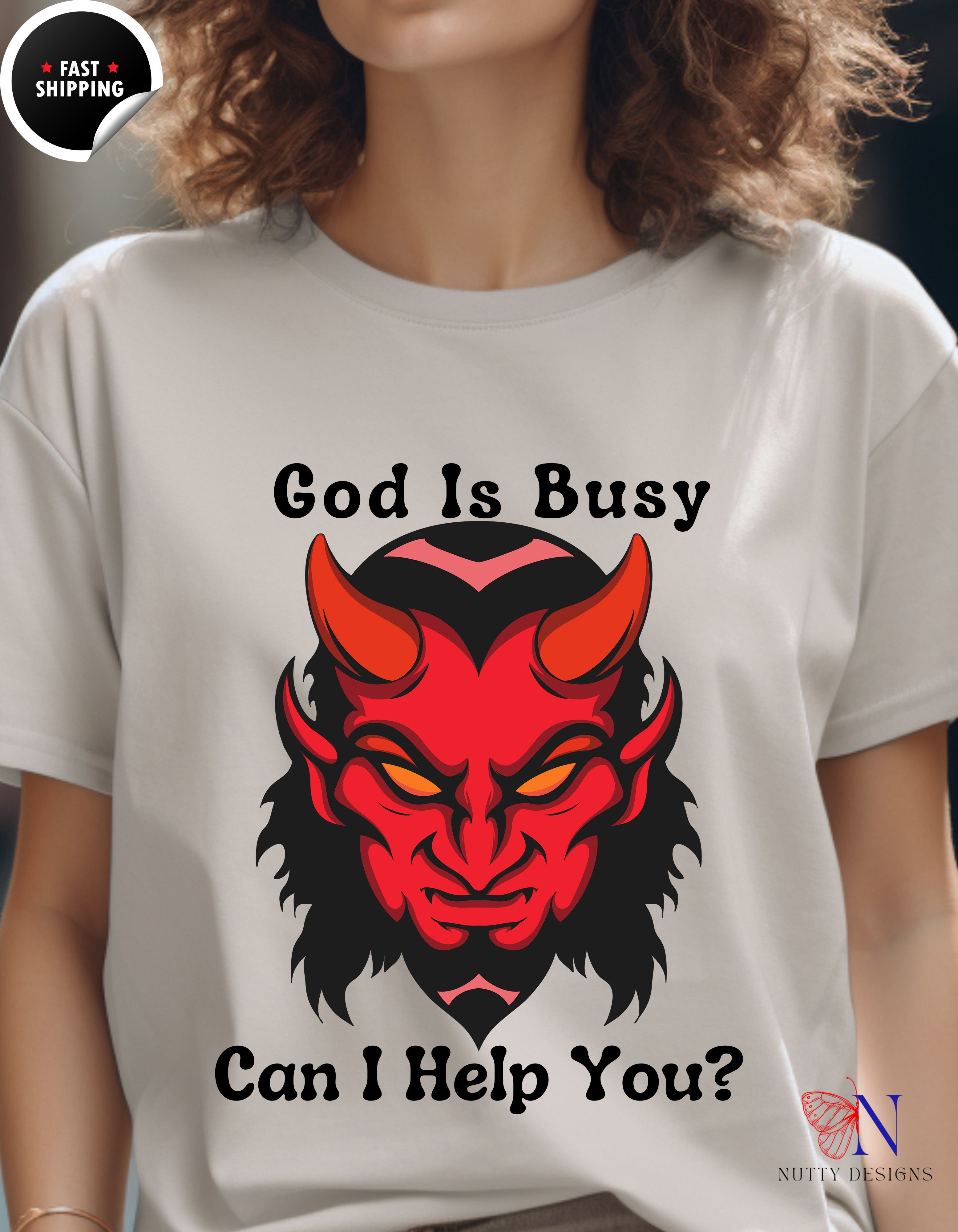 God Is Busy Dark , atheist religious T-Shirt Product Photo | Nutty Designs