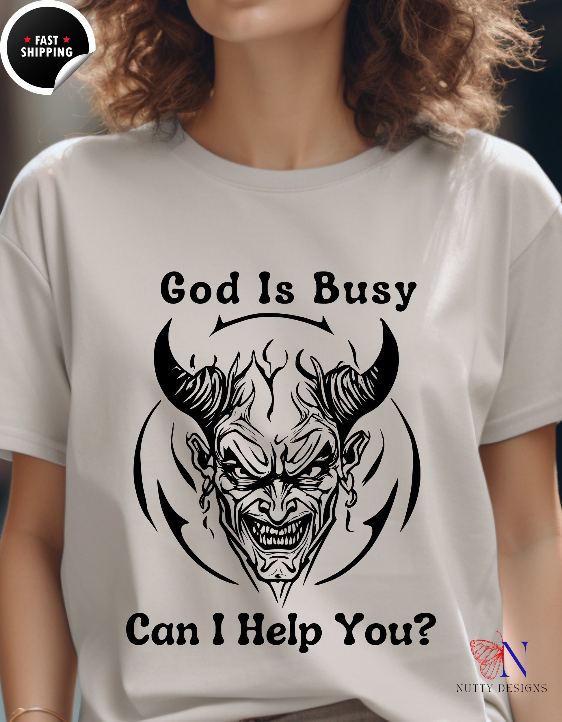 God Is Busy Dark , atheist religious T-Shirt Product Photo | Nutty Designs