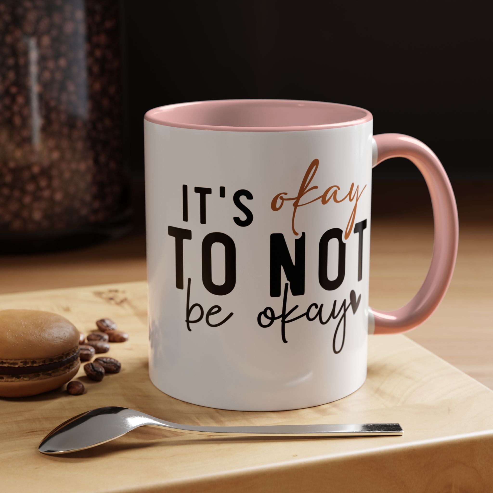Funny Coffee Mug, Personalized Mug, It's Okay To Not Be Okay Accent Cup (11, 15oz), Gift Under 20, White Elephant gift