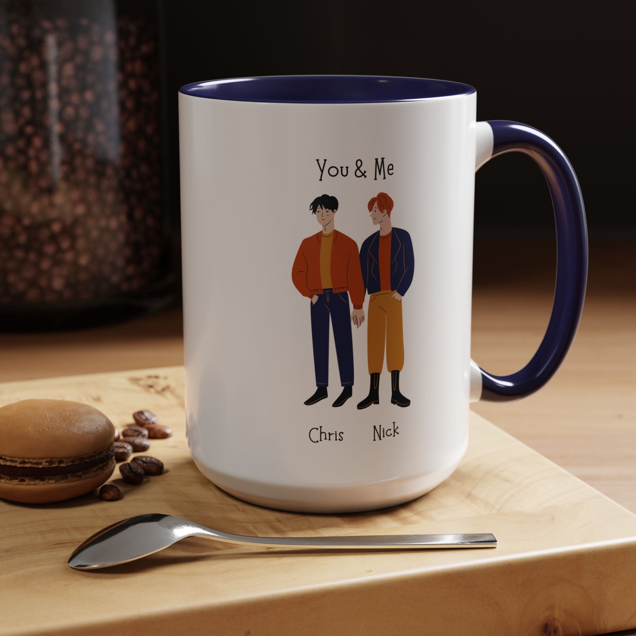 You And Me Gay, LGBTQ Lovers Personalized Romantic Mug, Love Is Love, Accent Cup 11/15oz, Anniversary Valentines, V-Day, Custom Couples Gift