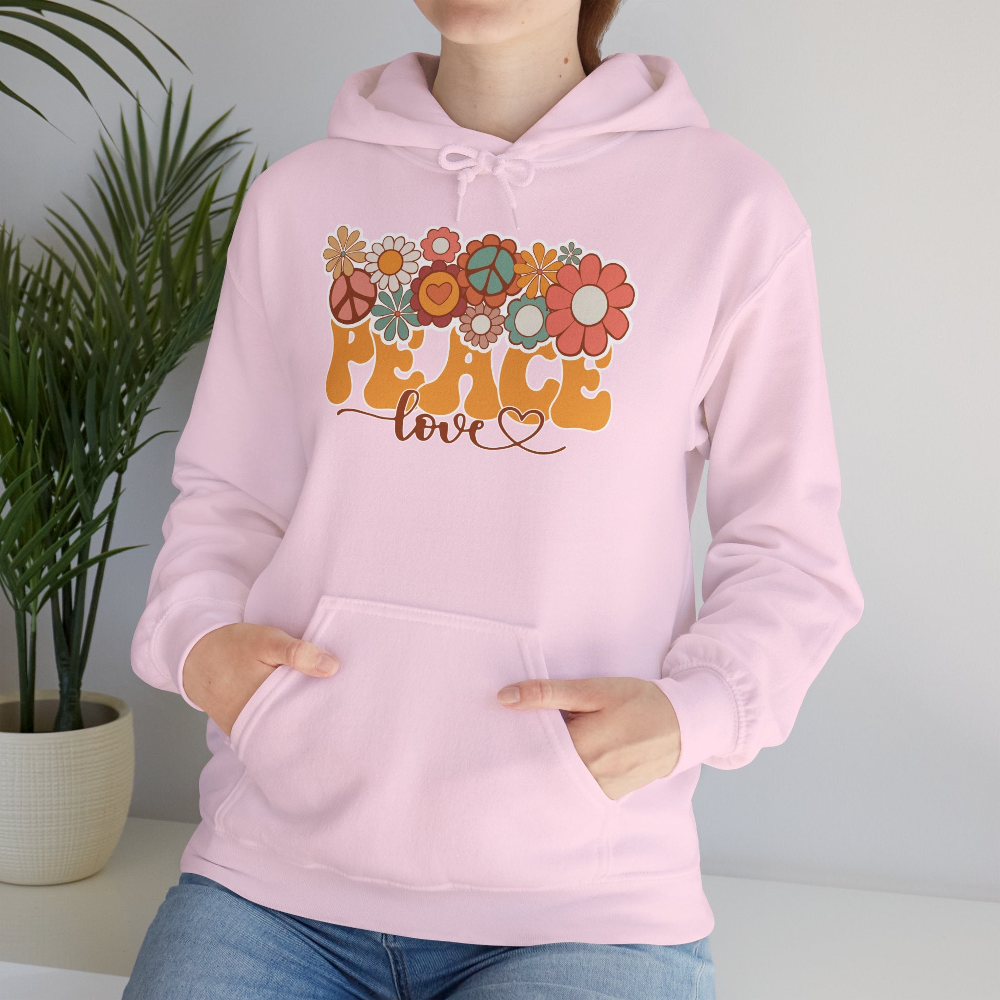 Hoodie — Retro 'Peace & Love' Floral Graphic Hoodie