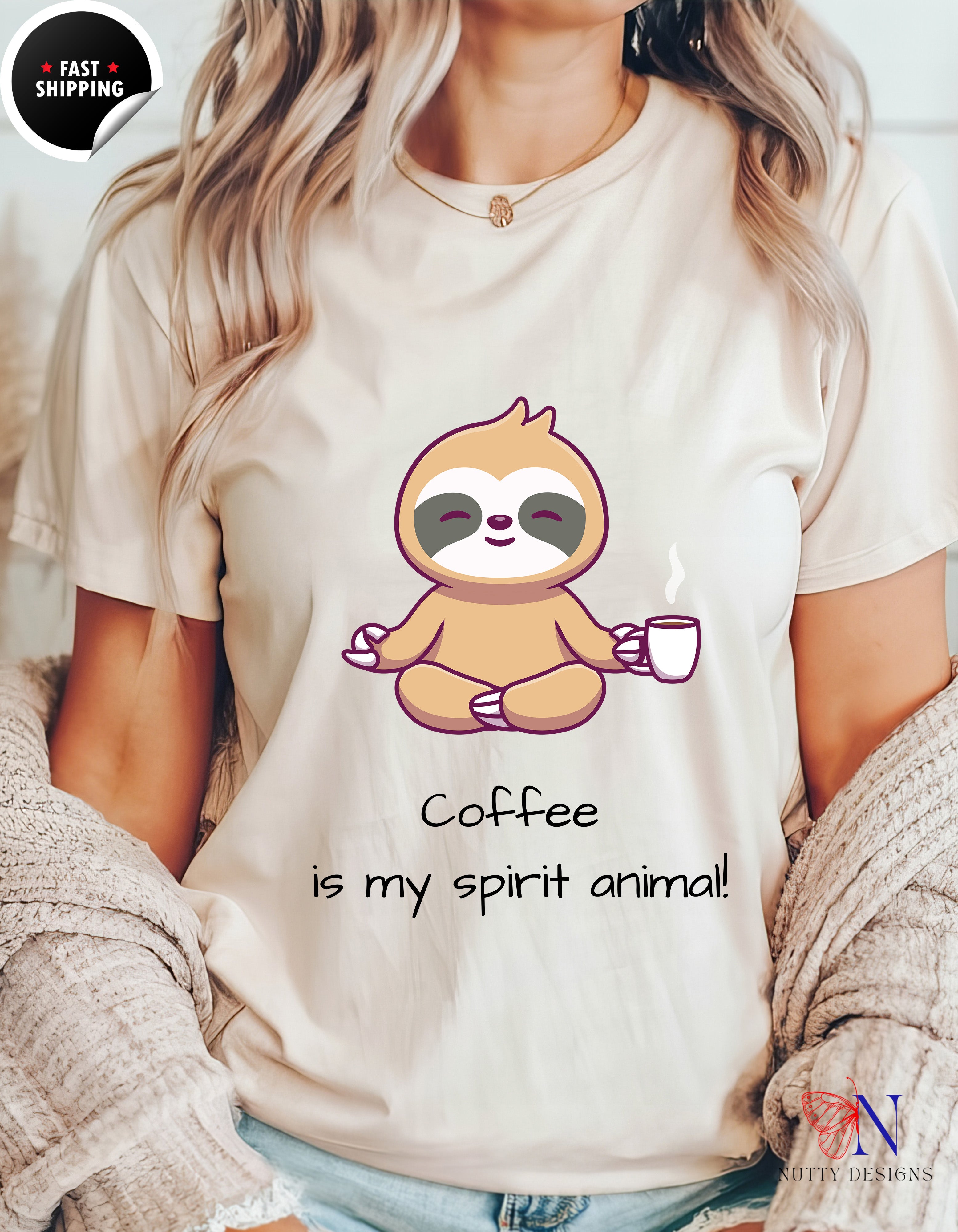 Coffee Is My Spirit Animal funny tshirt, Cute Coffee Shirt, Coffee T-Shirt, Coffee Tee, Brunch Shirt, Women's/ Mom Coffee Shirt