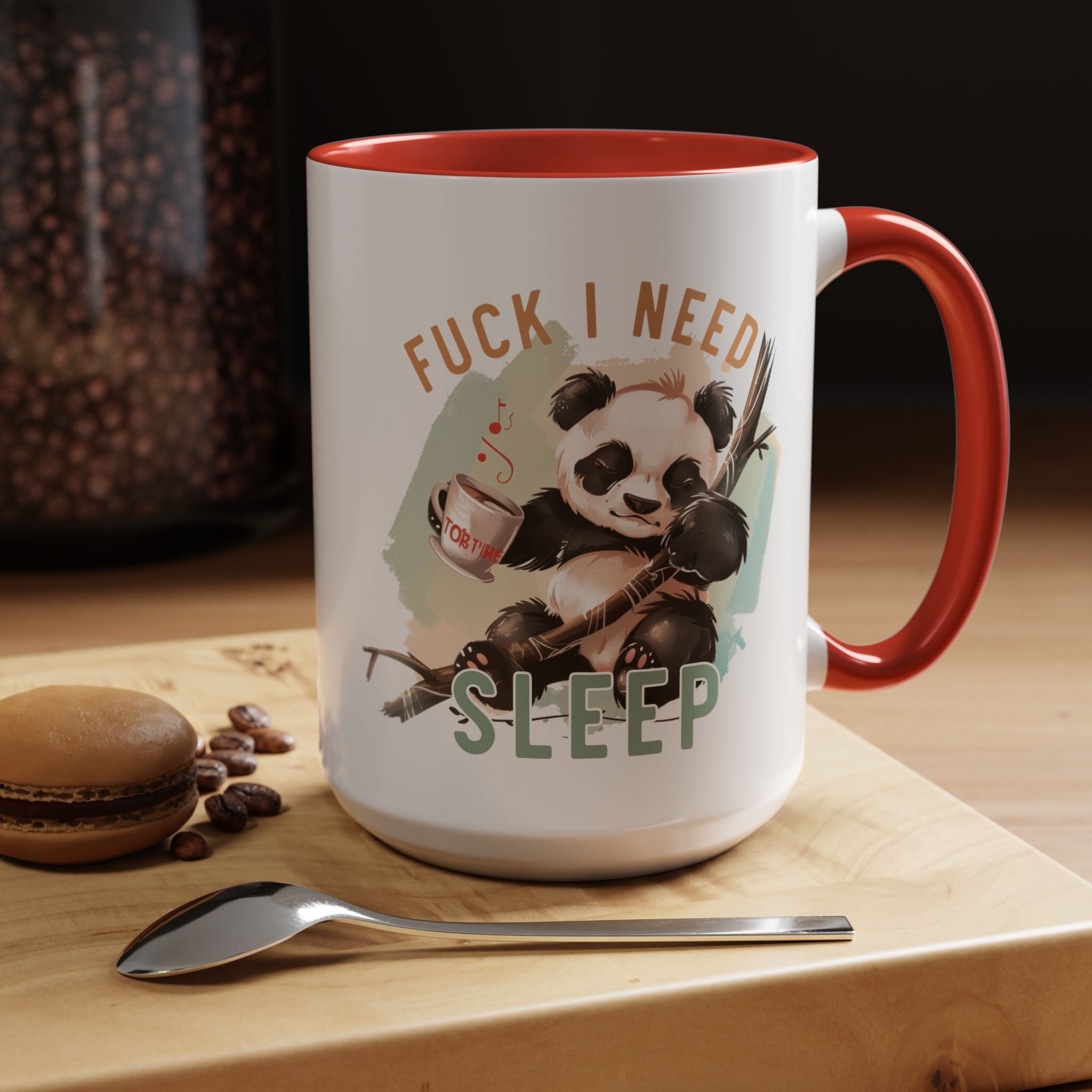 Funny Coffee Mug, Personalized Mug, Cute Panda Fuck I Need Sleep Accent Cup (11, 15oz), Gift Under 20, White Elephant gift