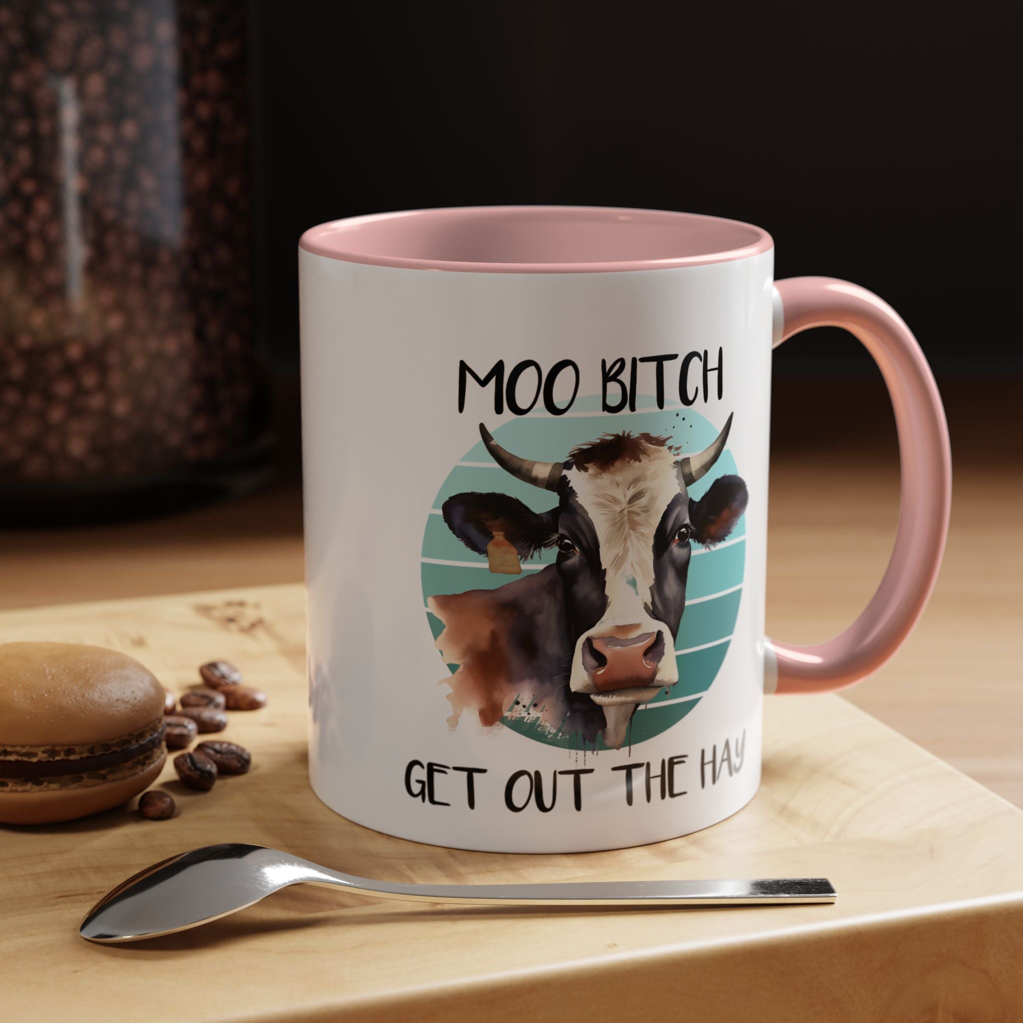 Funny Coffee Mug, Personalized Mug, Moo Bitch Get Out The Hay Accent Cup (11, 15oz), Gift Under 20, White Elephant gift
