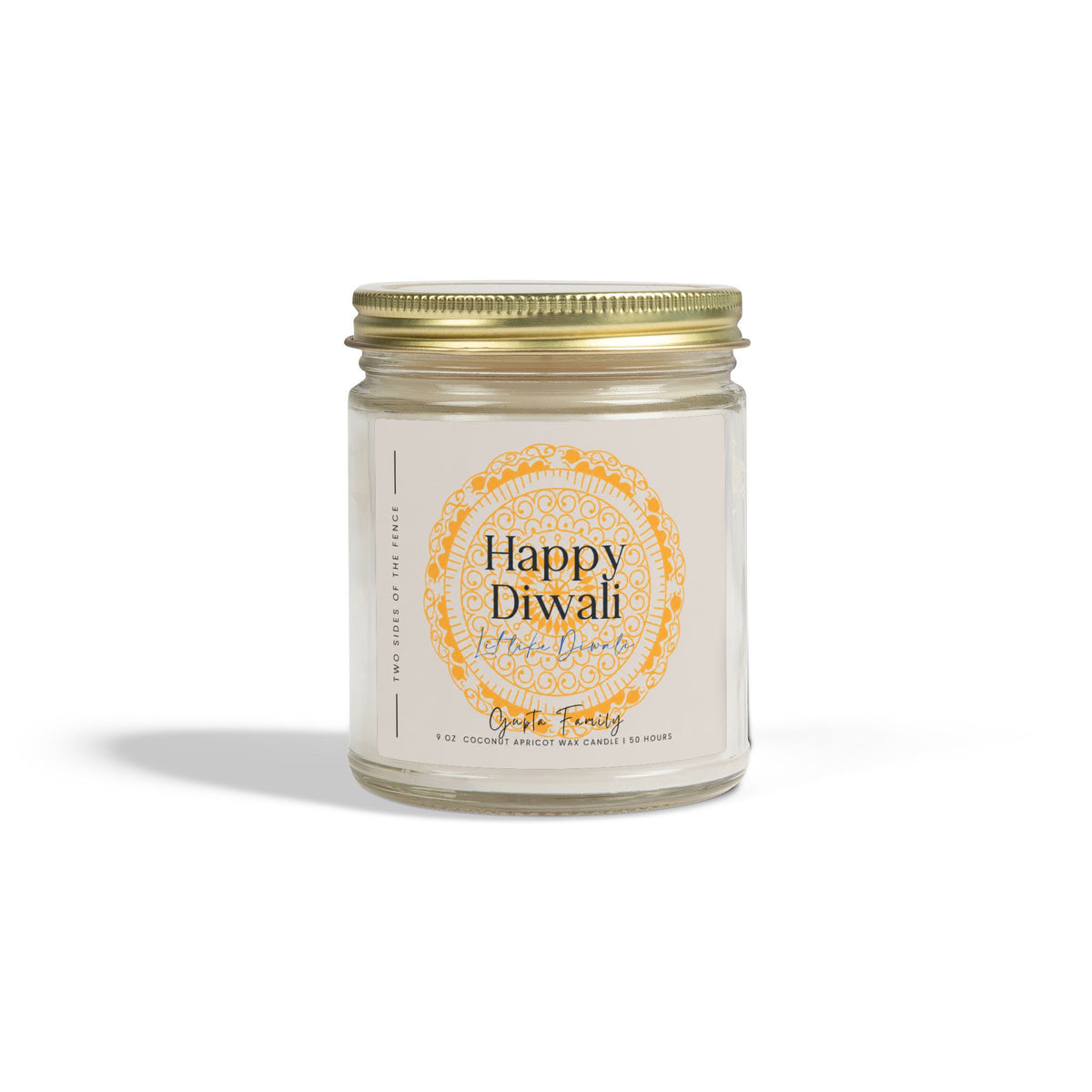 Personalized Diwali Candle - Let It Be Diwali Yellow Rangoli, 9 oz