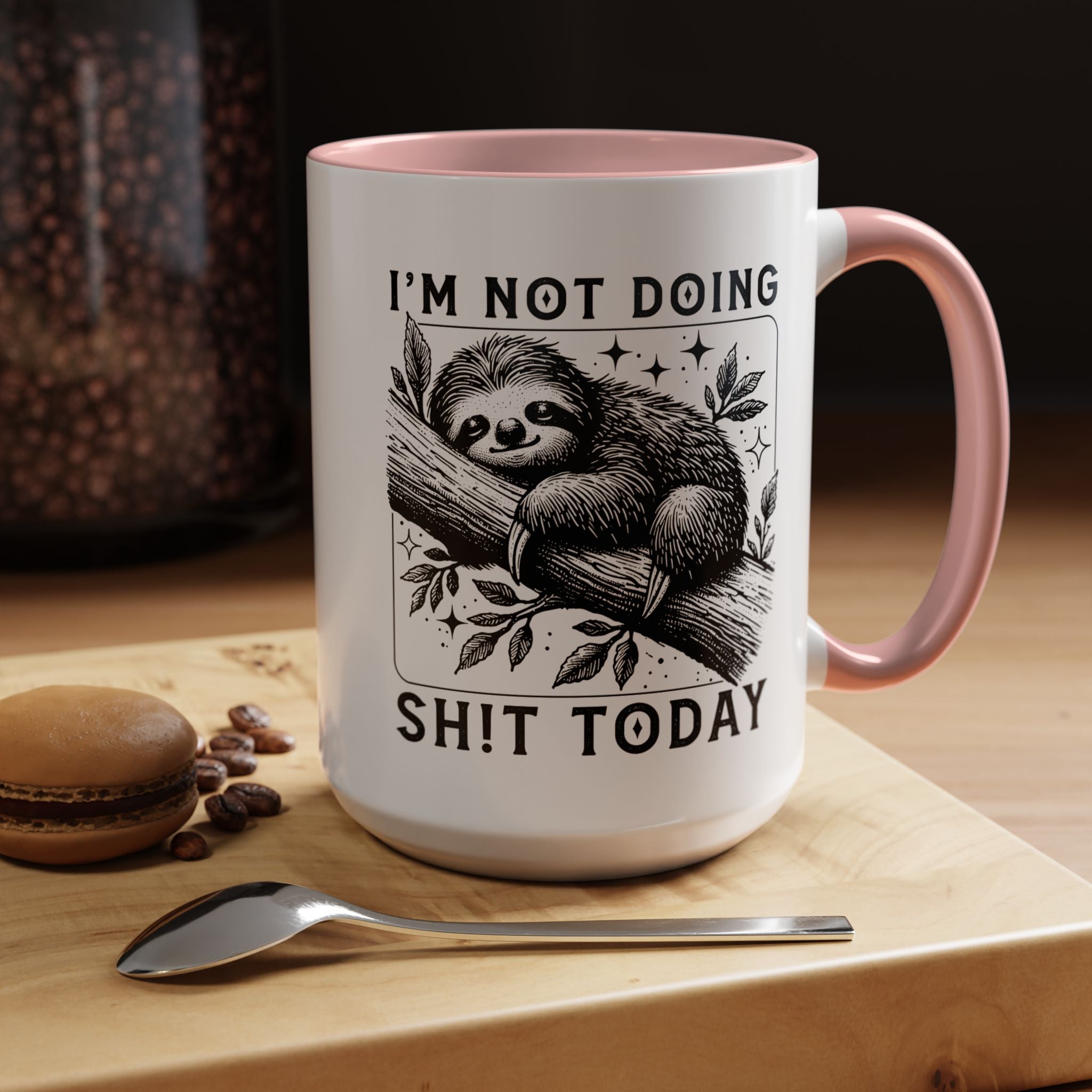 Funny Coffee Mug, Personalized Mug, Cute Sloth I am Not Doing Shit Today,  Accent Cup (11, 15oz), Gift Under 20, White Elephant