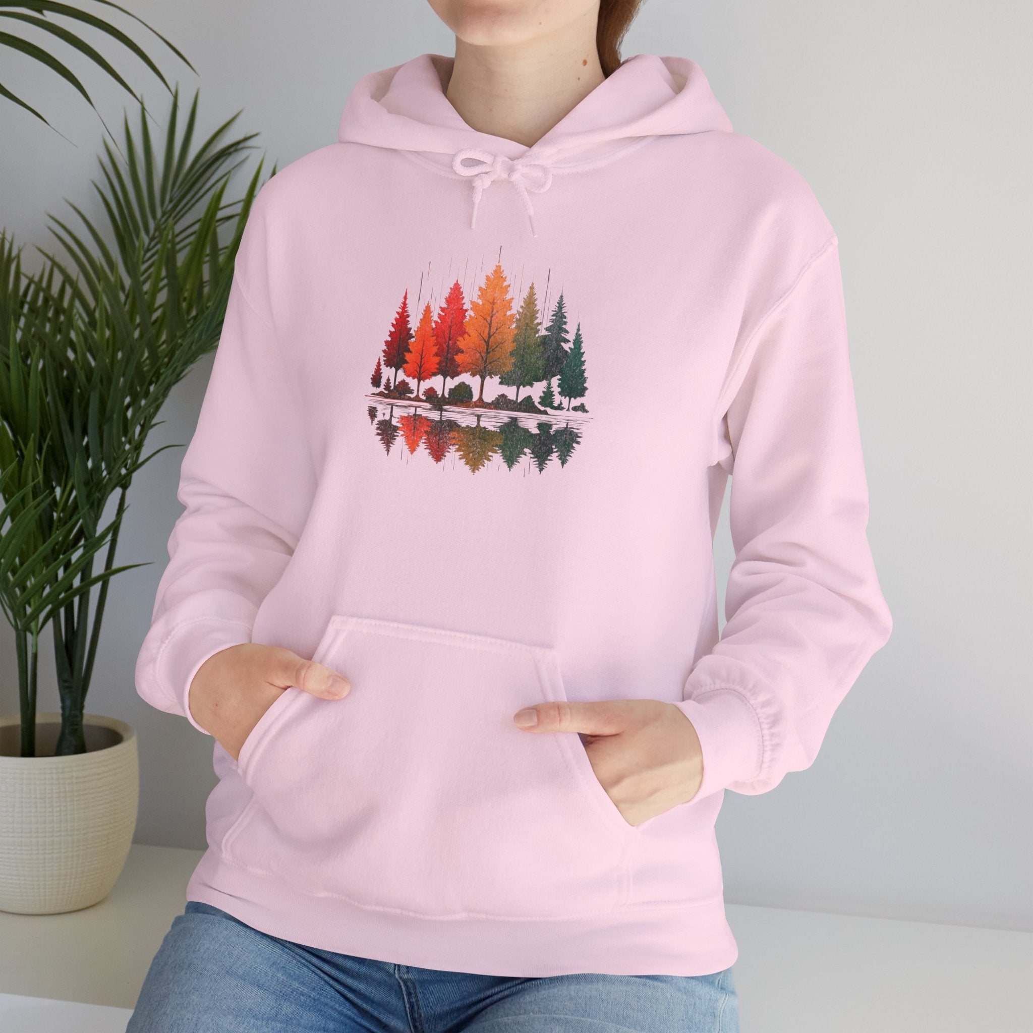 Autumn Forest Lake Hoodie — Rustic Trees Reflection Pullover