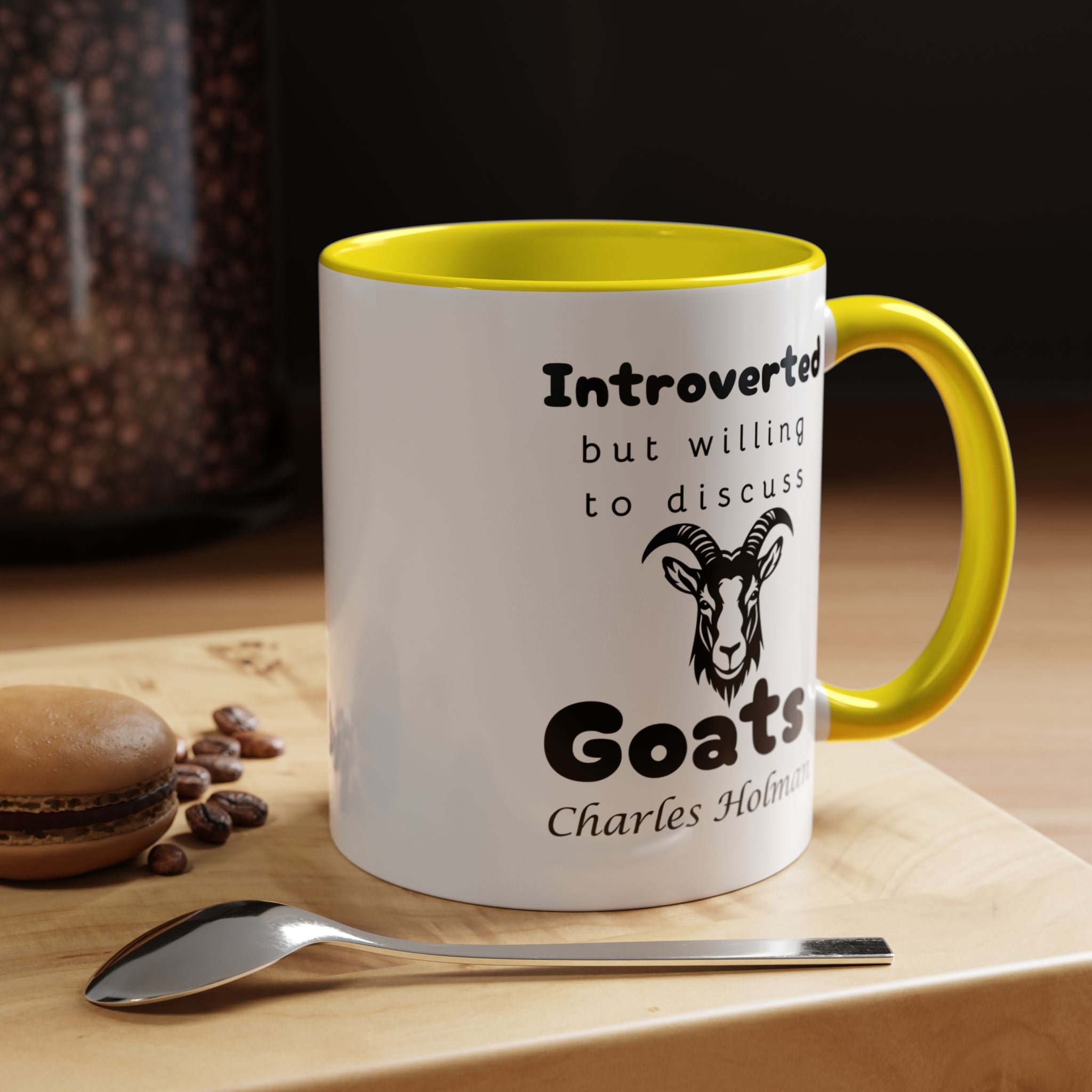 Funny Coffee Mug, Introverted But Willing To Discuss Goats Personalized Accent Coffee Mug (11 and 15oz)