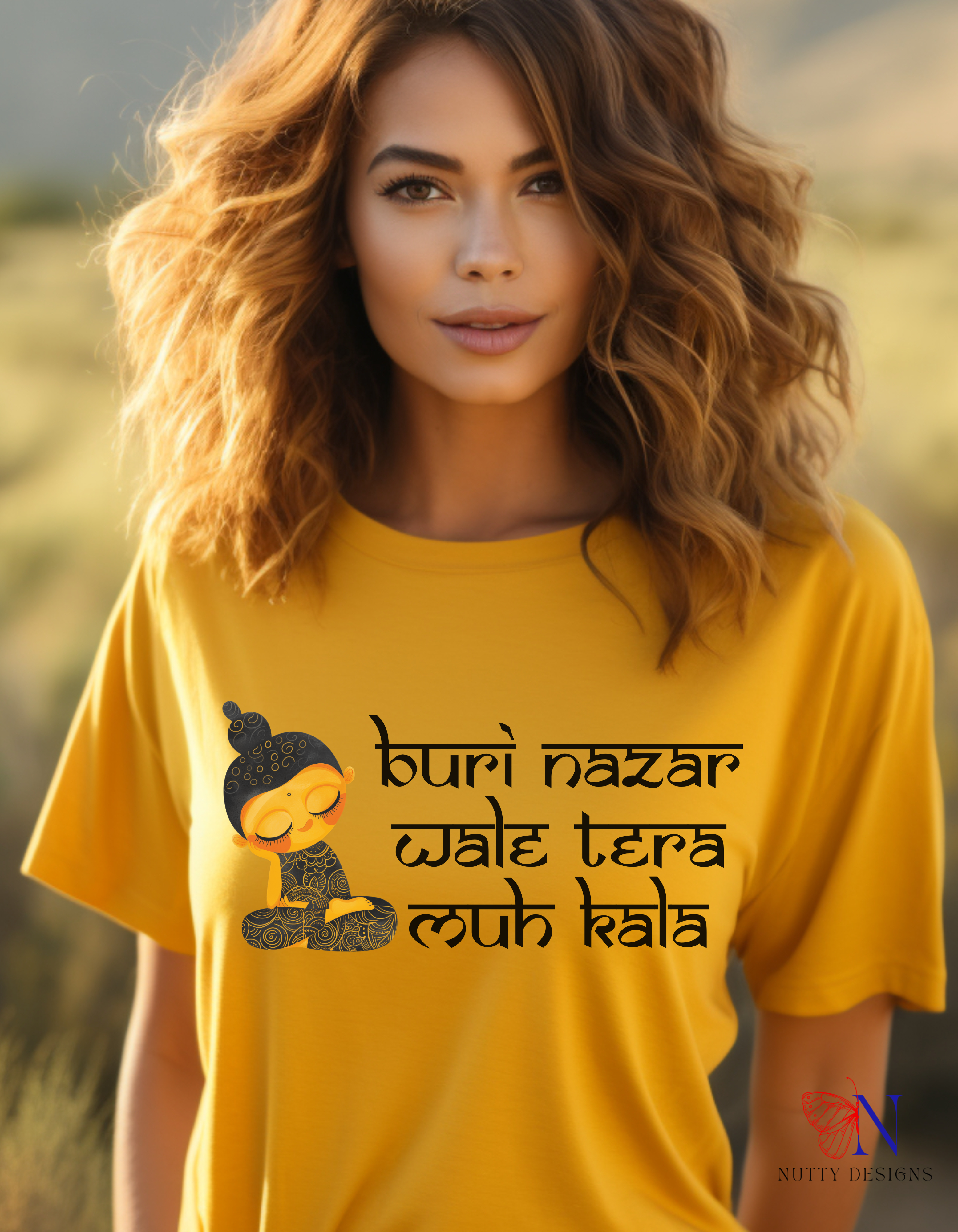 Buri Nazar Wale Tera Muh Kala T-Shirt Lifestyle Mockup | Nutty Designs