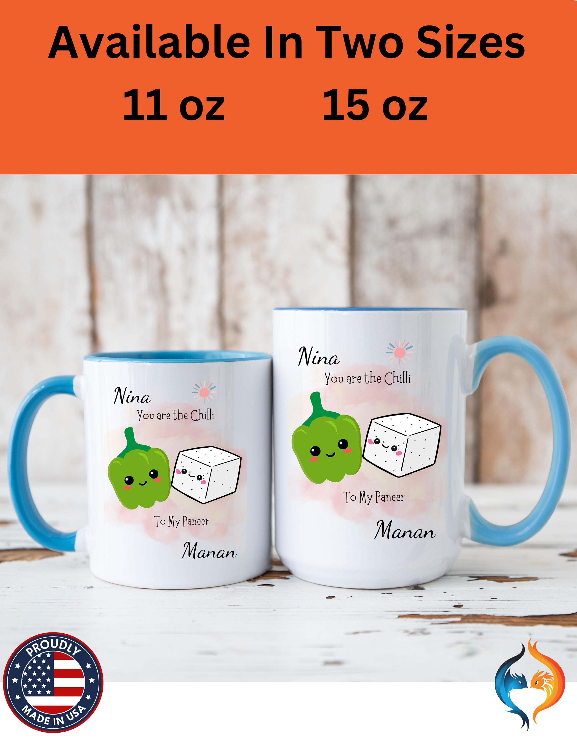 Funny Coffee Mug, Personalized Mug, You Are Chili To My Paneer Couple Accent Cup 11/15oz, Anniversary, Valentines, Wedding, Romantic Him her