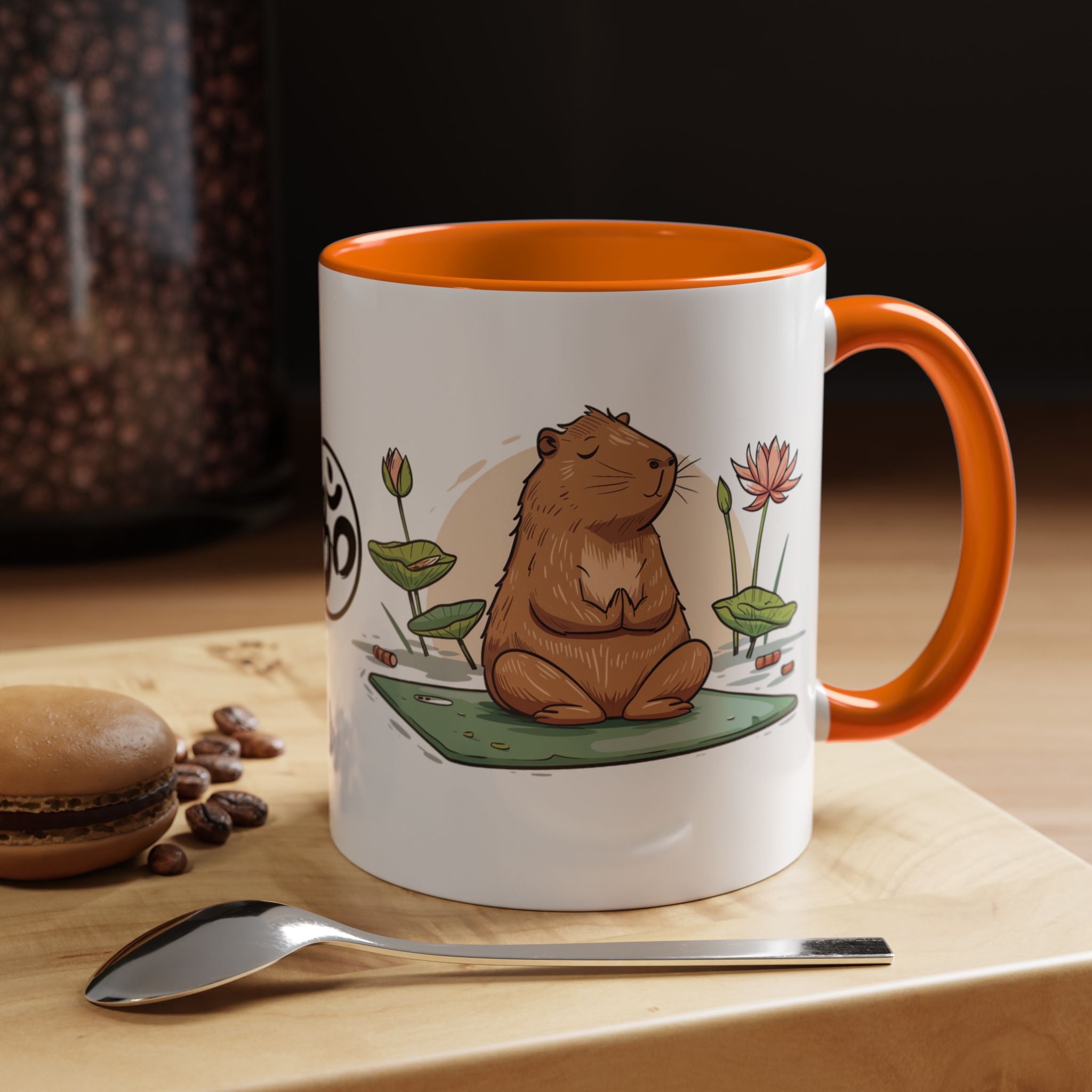 Funny Cabbybara Doing Yoga Accent Mug - 11, 15oz