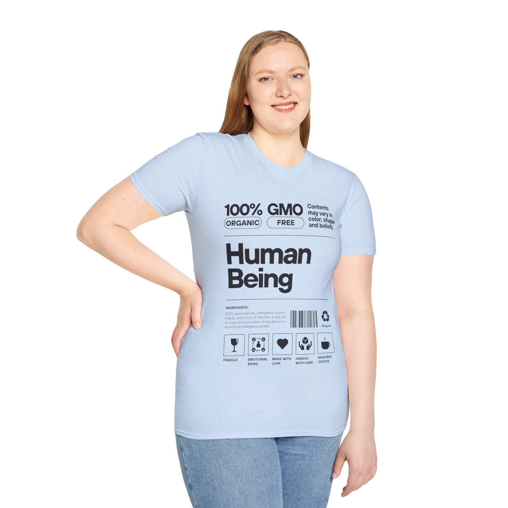 Human Being Facts Unisex Softstyle T-Shirt, Funny Graphic Tee, Gift for Science Lovers, Casual Top, Novelty Shirt, Cool Tee for Men and