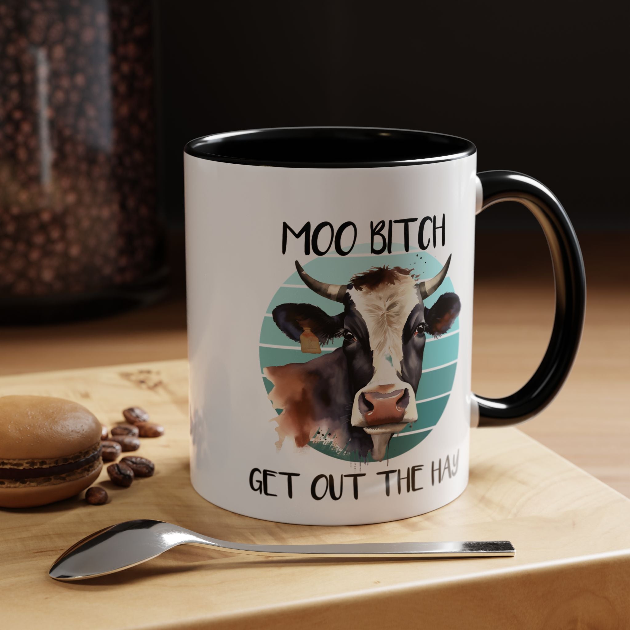 Funny Coffee Mug, Personalized Mug, Moo Bitch Get Out The Hay Accent Cup (11, 15oz), Gift Under 20, White Elephant gift
