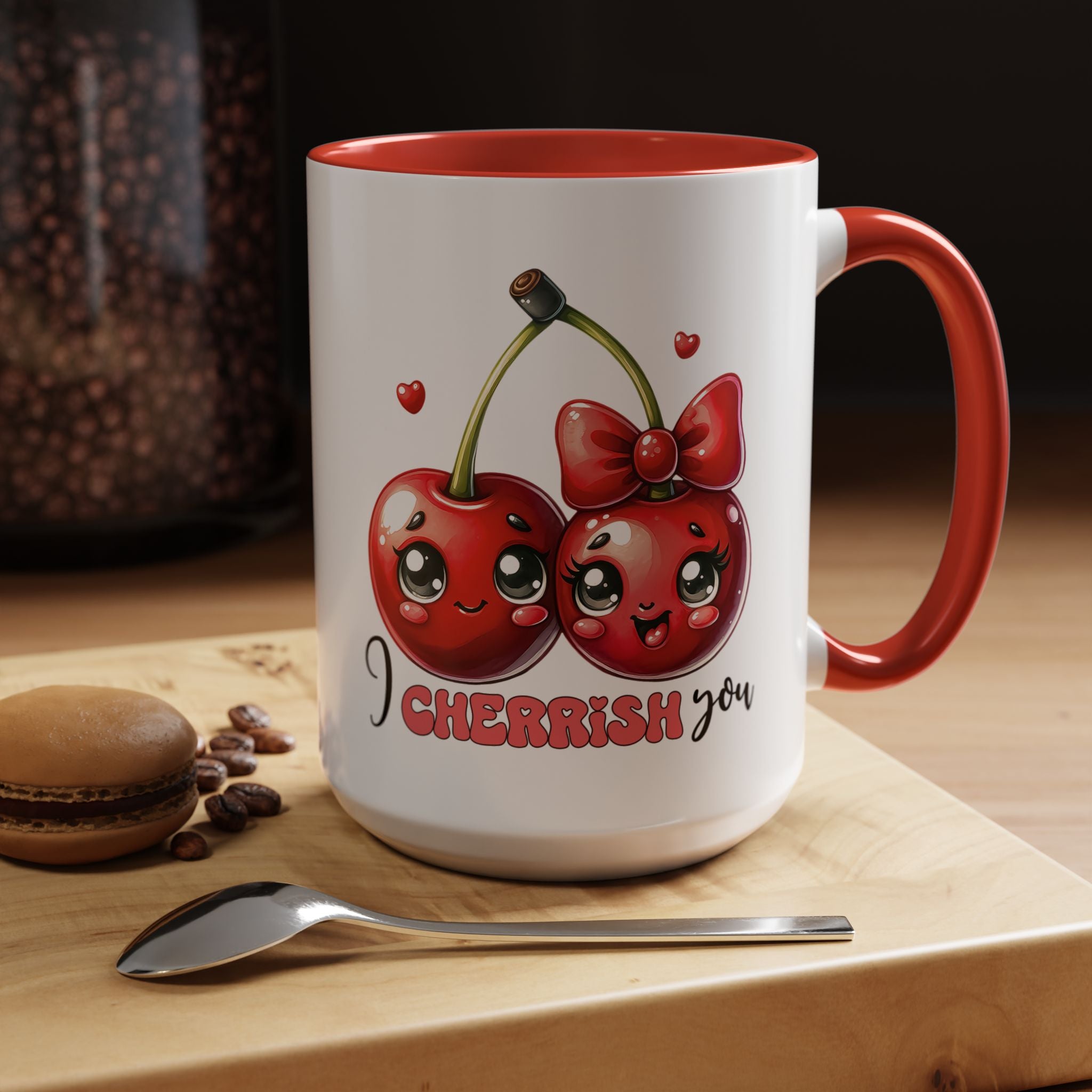 Kawaii Cherries I Cherrish You Mug Lifestyle Mockup | Nutty Designs