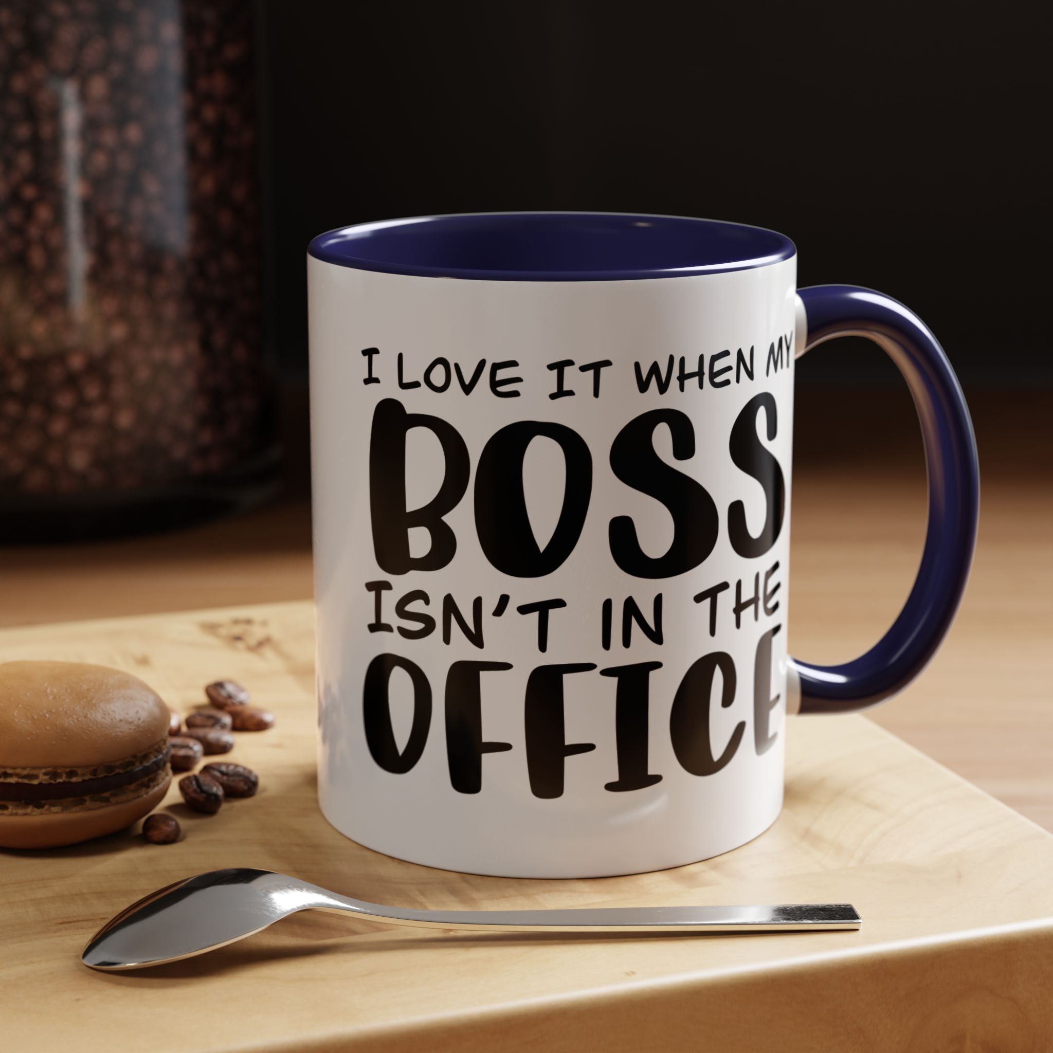 Funny Coffee Mug, Personalized Mug, I love it when my boss isn't in the office Accent Cup (11, 15oz), Gift Under 20, White Elephant gift