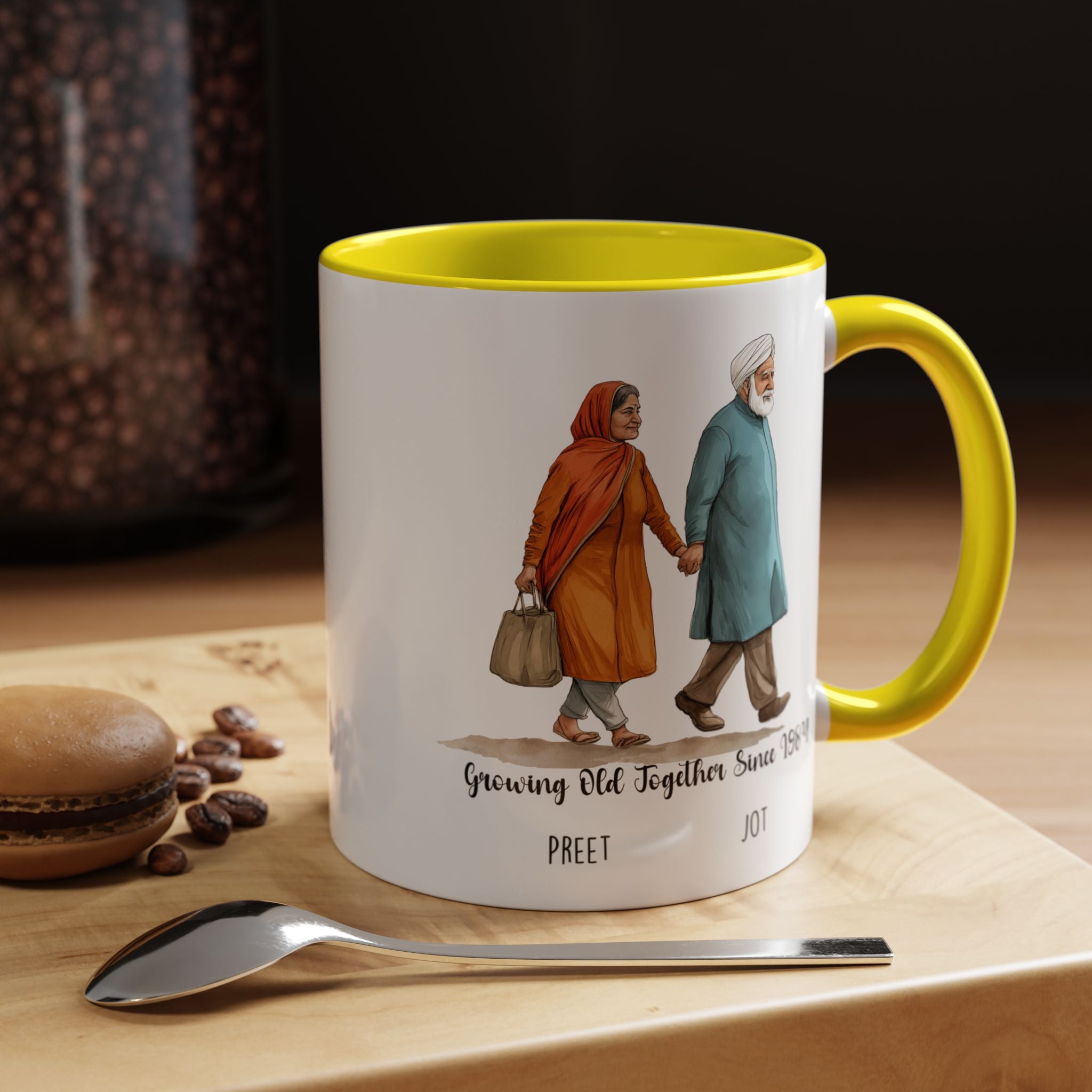 Funny Coffee Mug, Personalized Mug, Growing Old Together Since Punjabi Couple Cup 11/15oz, Anniversary, Wedding, Romantic For Him or her