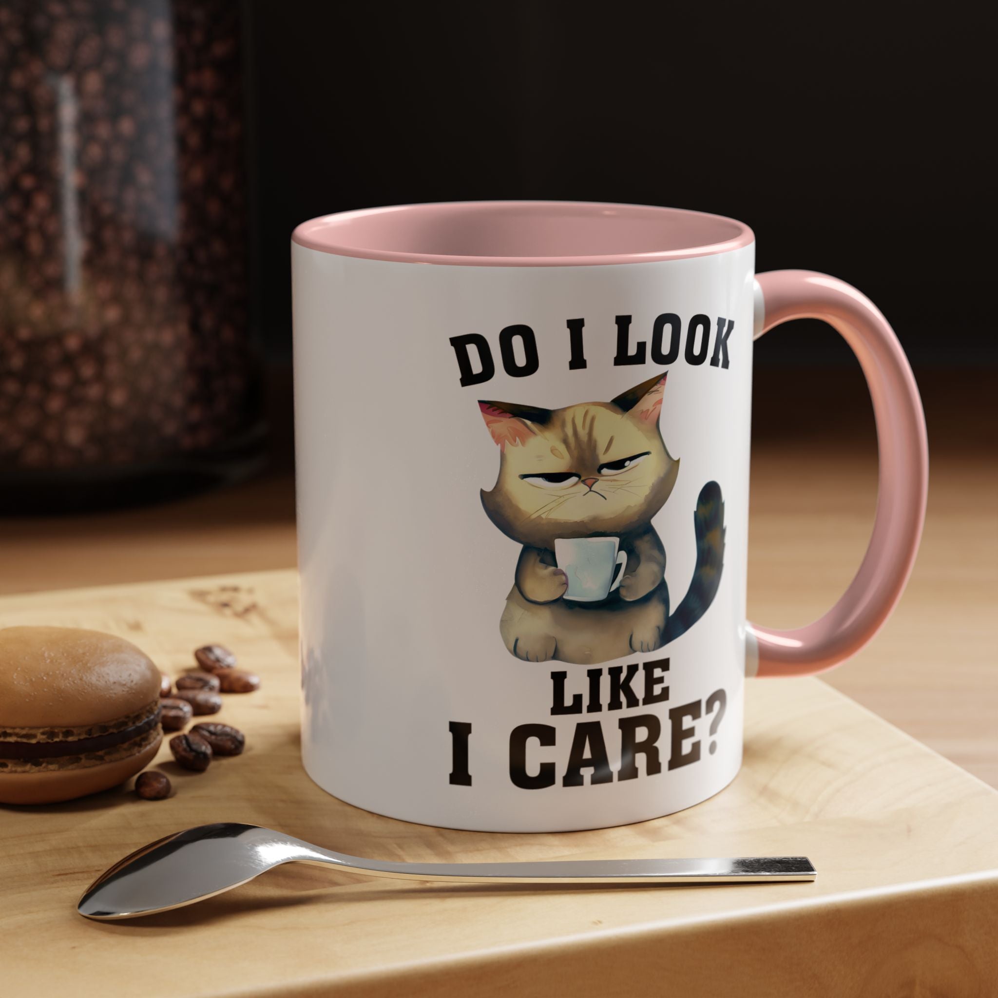 Funny Coffee Mug, Personalized Mug, Grumpy Cat DO I Look Like I Care Accent Cup (11, 15oz), Gift Under 20, White Elephant gift