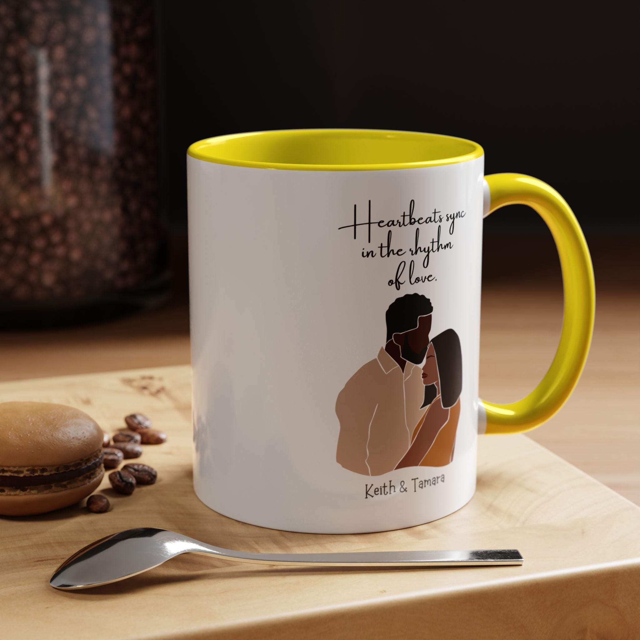 Heartbeats Sync In The Rhythm of Love Black Girl  Personalized  Valentine Cup, Black Cupid, Anniversary  Romantic, V-Day, Couples Gift 11,15
