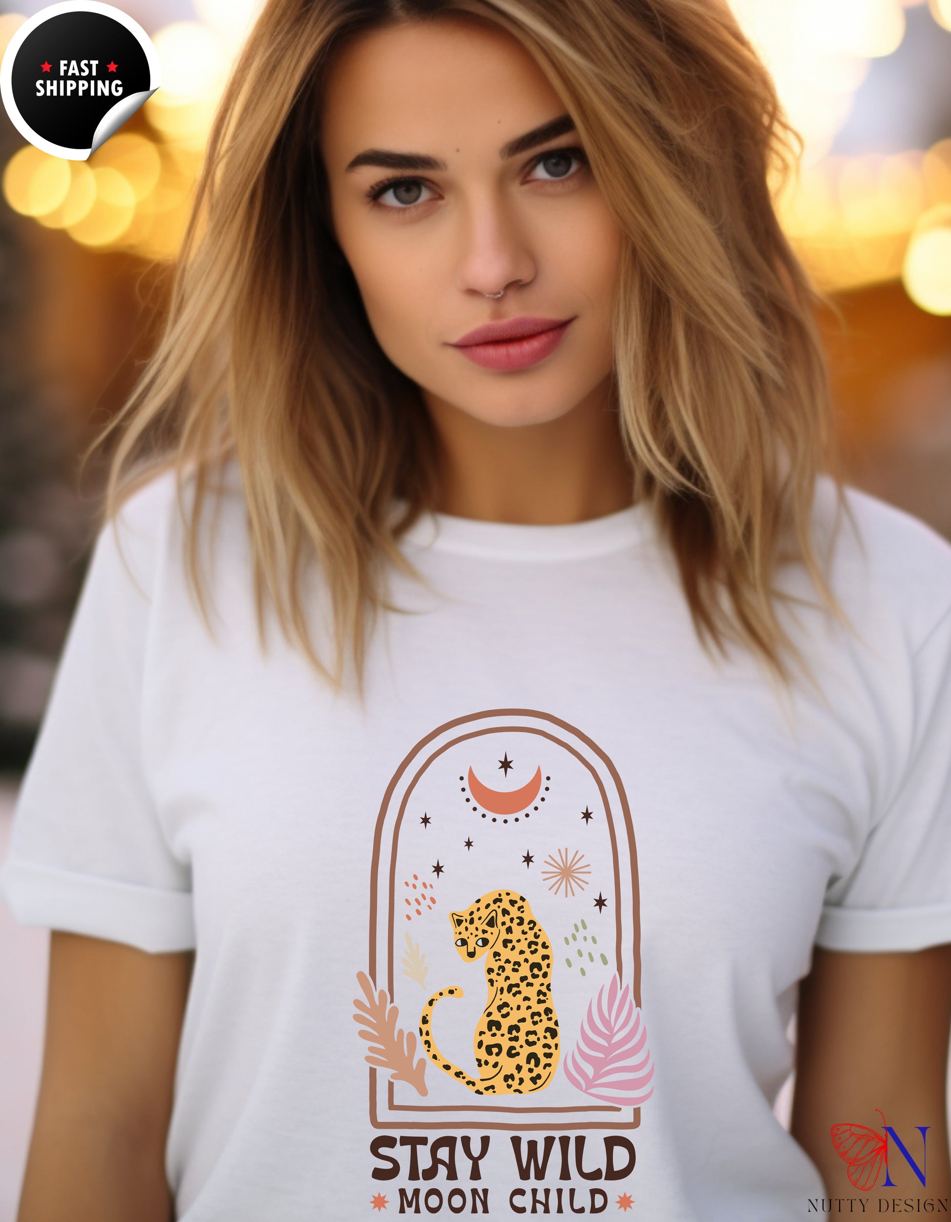 Stay wild, Moon child Shirt, Moon Bohemian Shirt, For Moon T-Shirt Lifestyle Mockup | Nutty Designs
