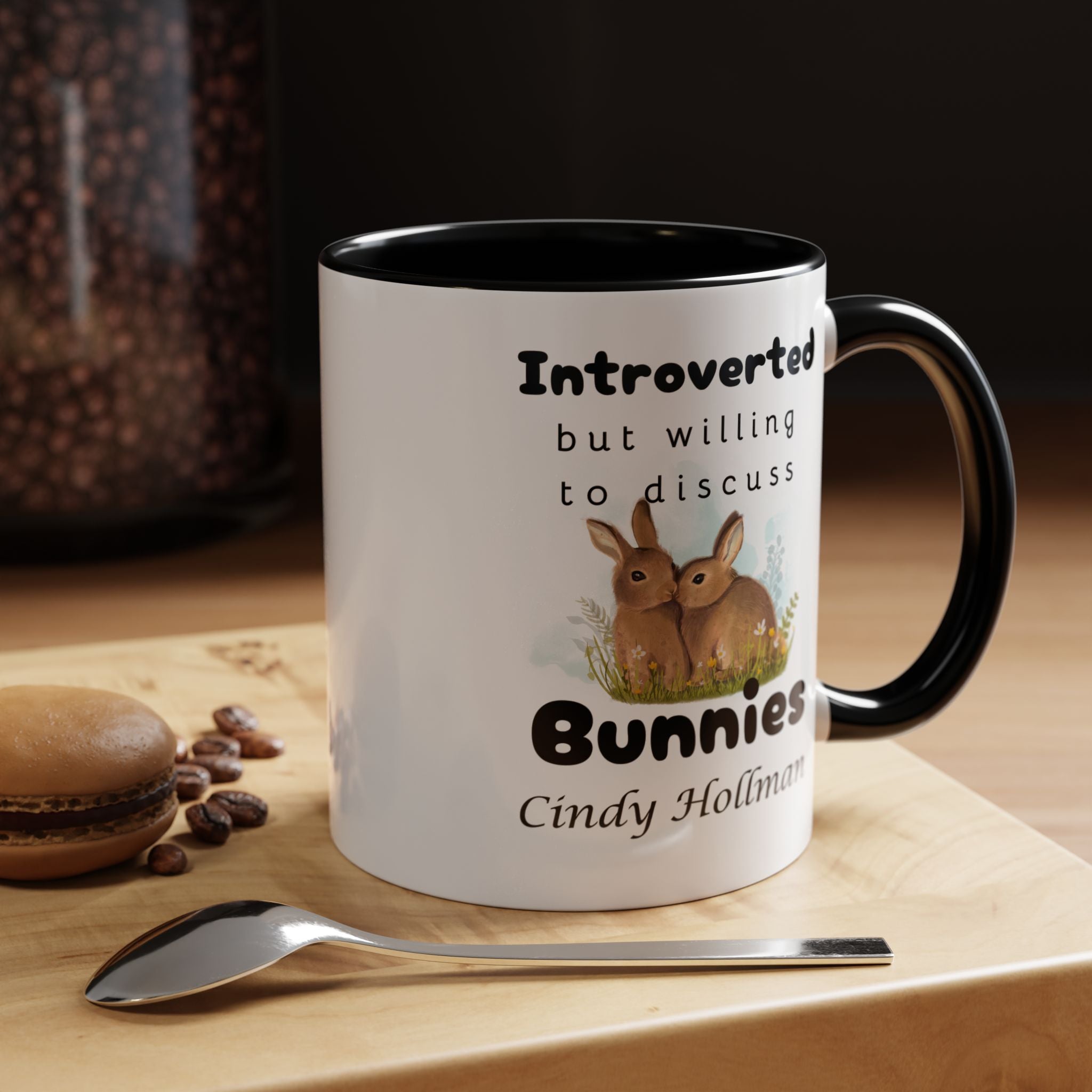 Funny Coffee Mug, Introverted But Willing To Discuss Bunnies Personalized Accent Coffee Mug (11 and 15oz)