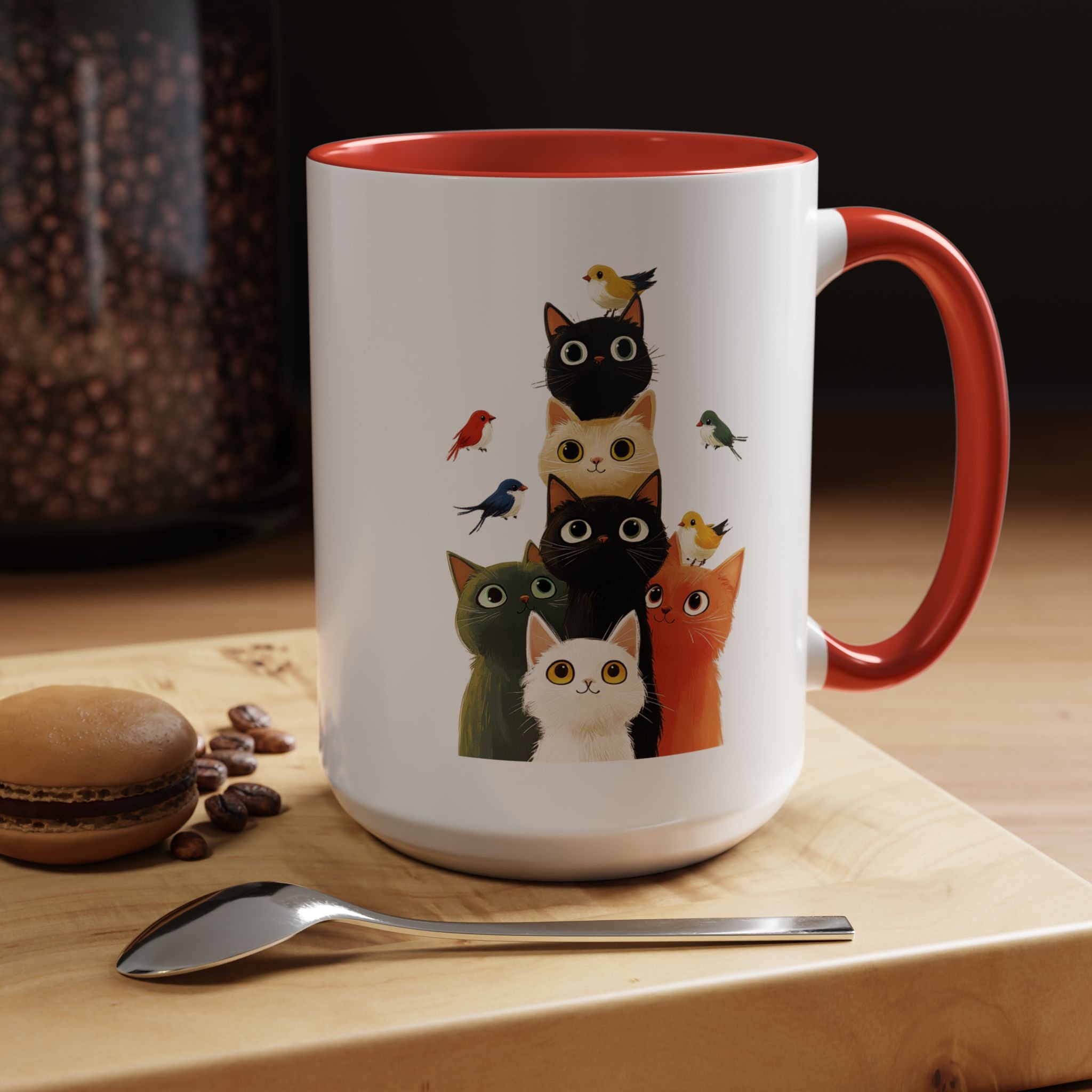 Funny Coffee Mug, Personalized Mug, Cats and Birds Accent Coffee Cup (11, 15oz), Gift Under 20, White Elephant gift, for animal & pet lovers