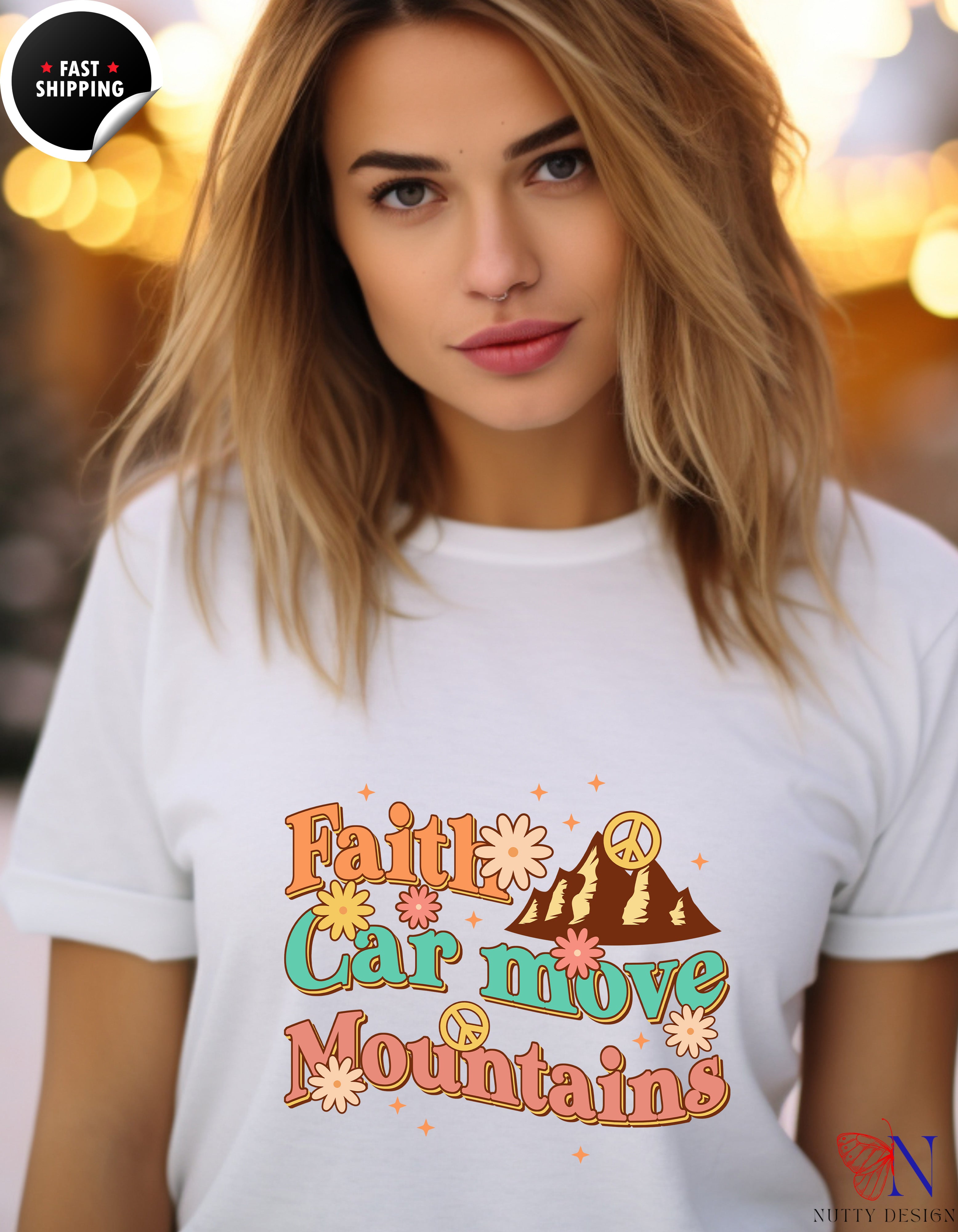 Faith Can Move Mountains, Encouraging , Happy T-Shirt Lifestyle Mockup | Nutty Designs
