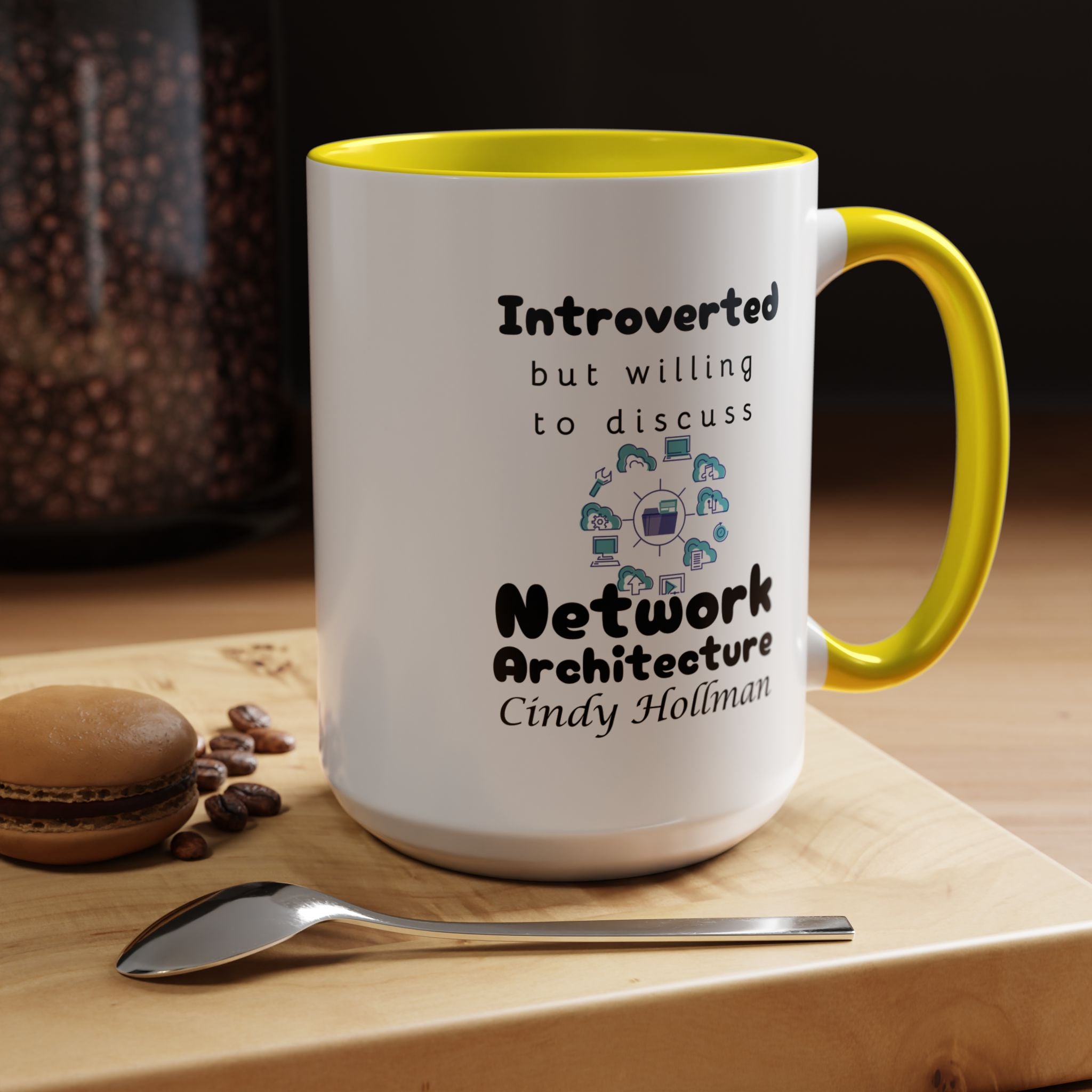 Introverted But Willing To Discuss Network Architecture Personalized Accent Coffee Mug (11 & 15oz) For Network Architects, Nerds, Geeks