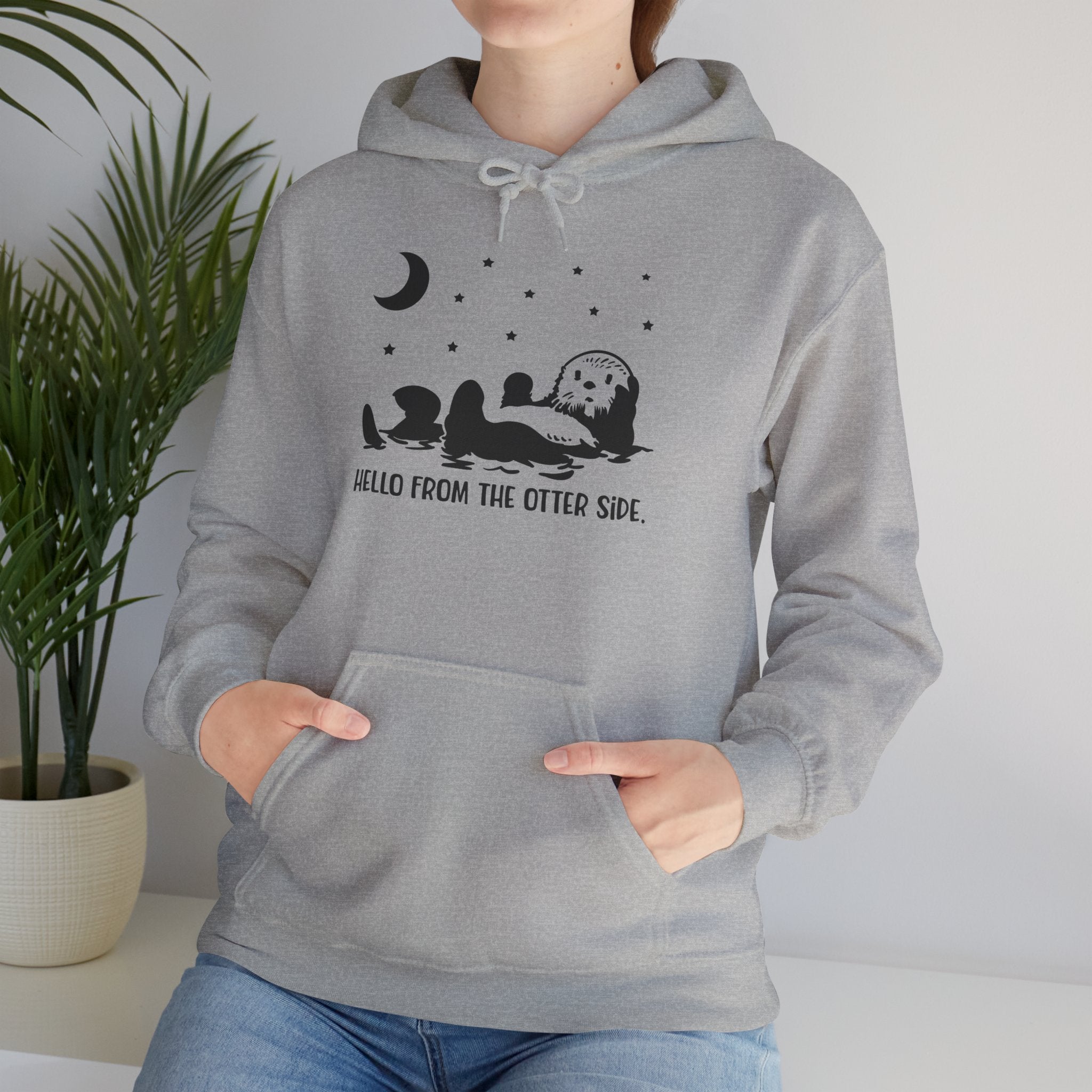 Otter Moon Hoodie — "Hello From The Otter Side" Cute Night Sky Pullover