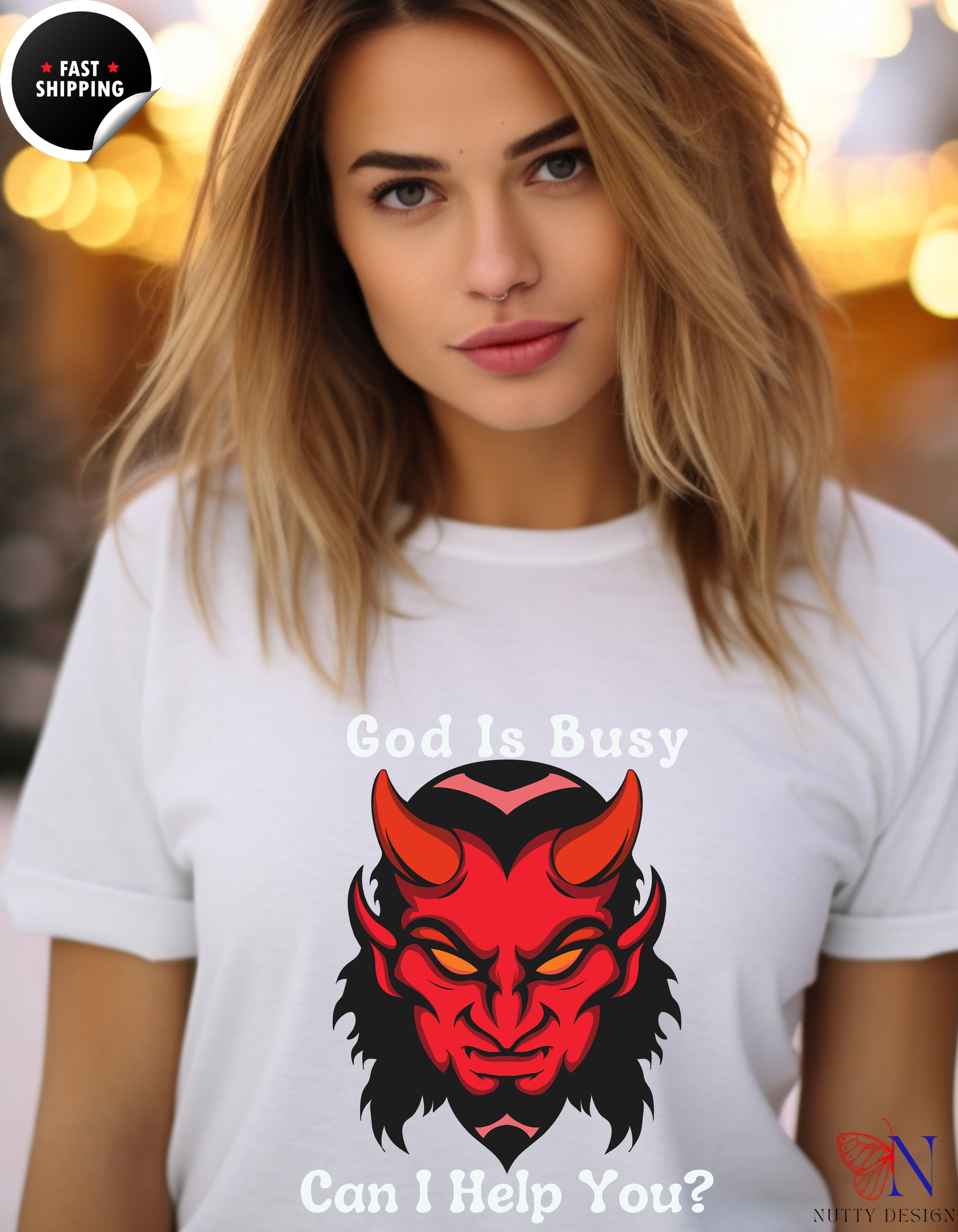 God Is Busy Dark , atheist religious T-Shirt Product Photo | Nutty Designs