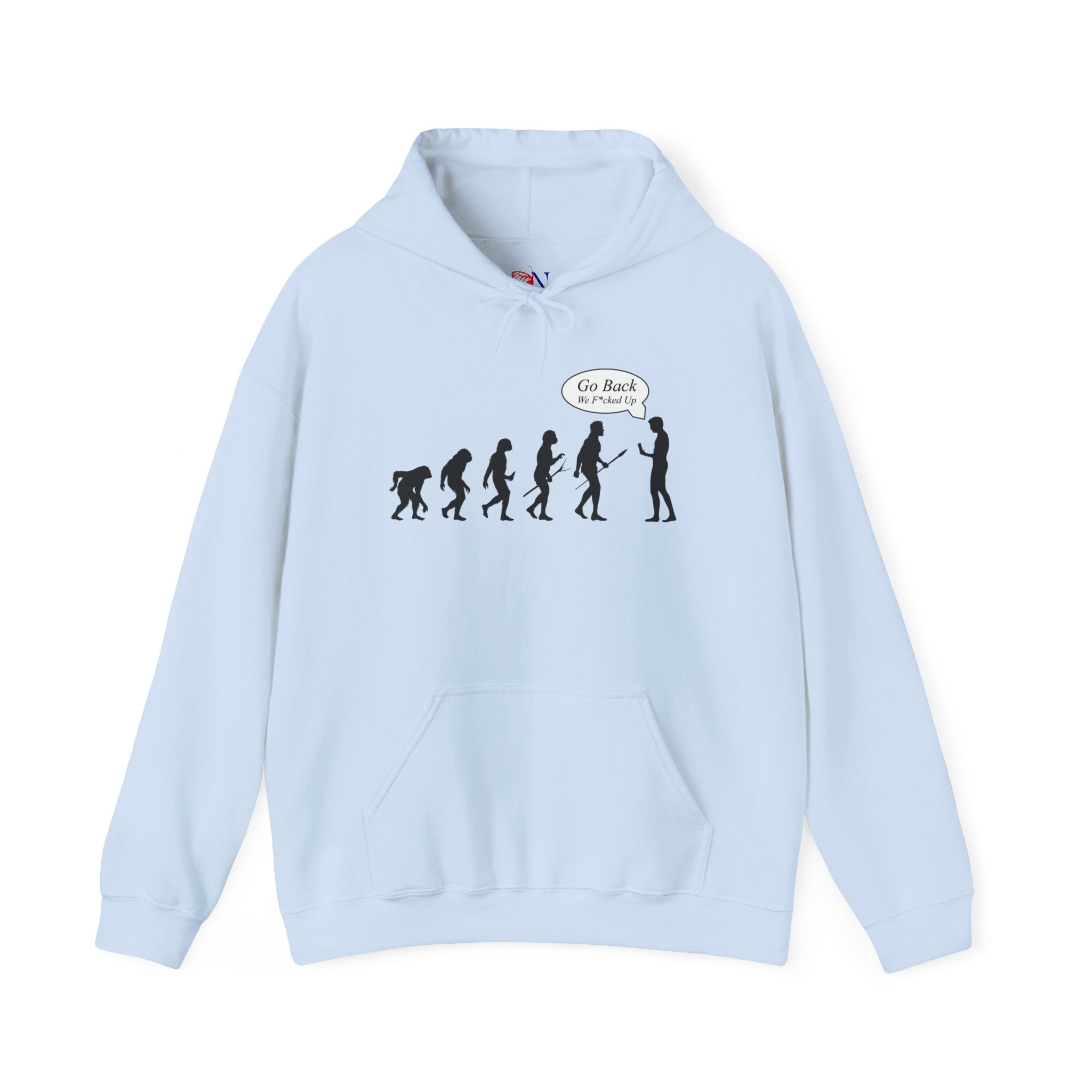 Evolution Graphic Hoodie – "Go Back" Satirical Evolution Sweatshirt