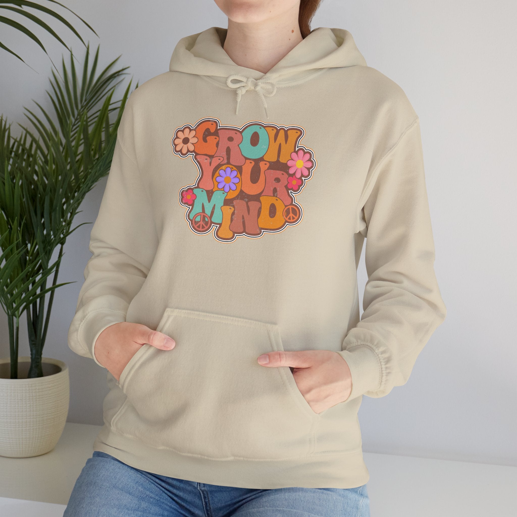 Grow Your Mind Hoodie — Retro Floral Positivity Sweatshirt